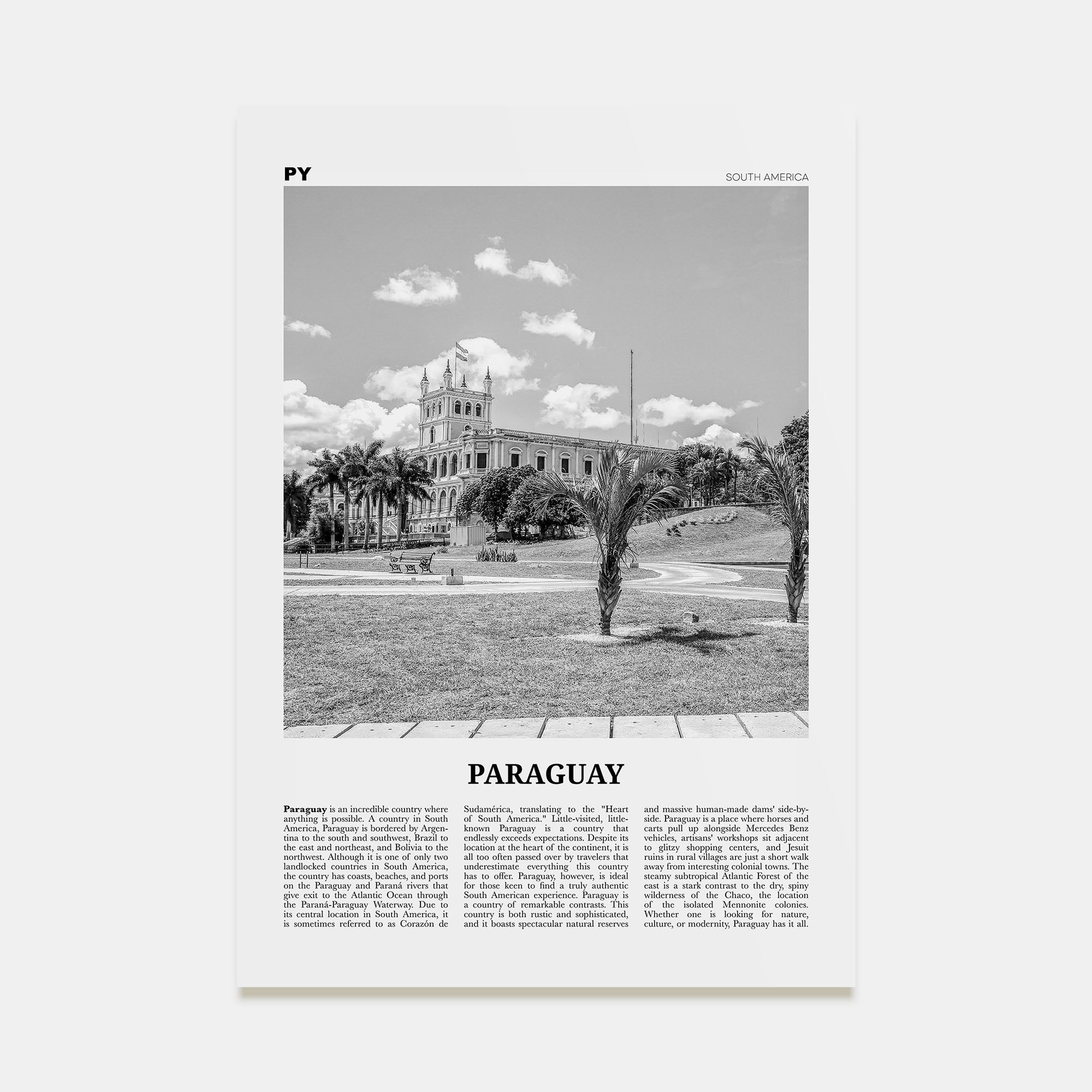 Paraguay Travel B&W No 2 Poster