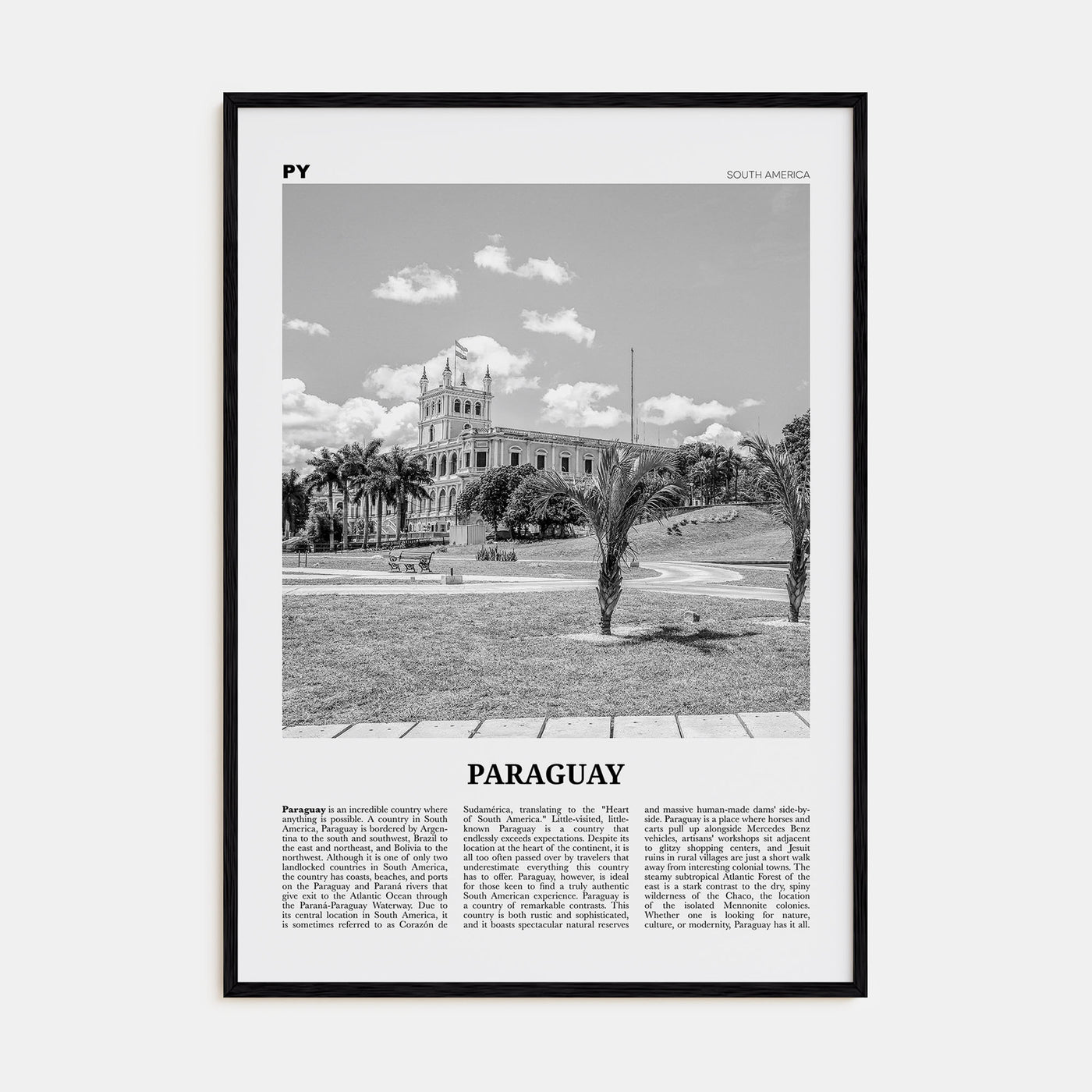 Paraguay Travel B&W No 2 Poster