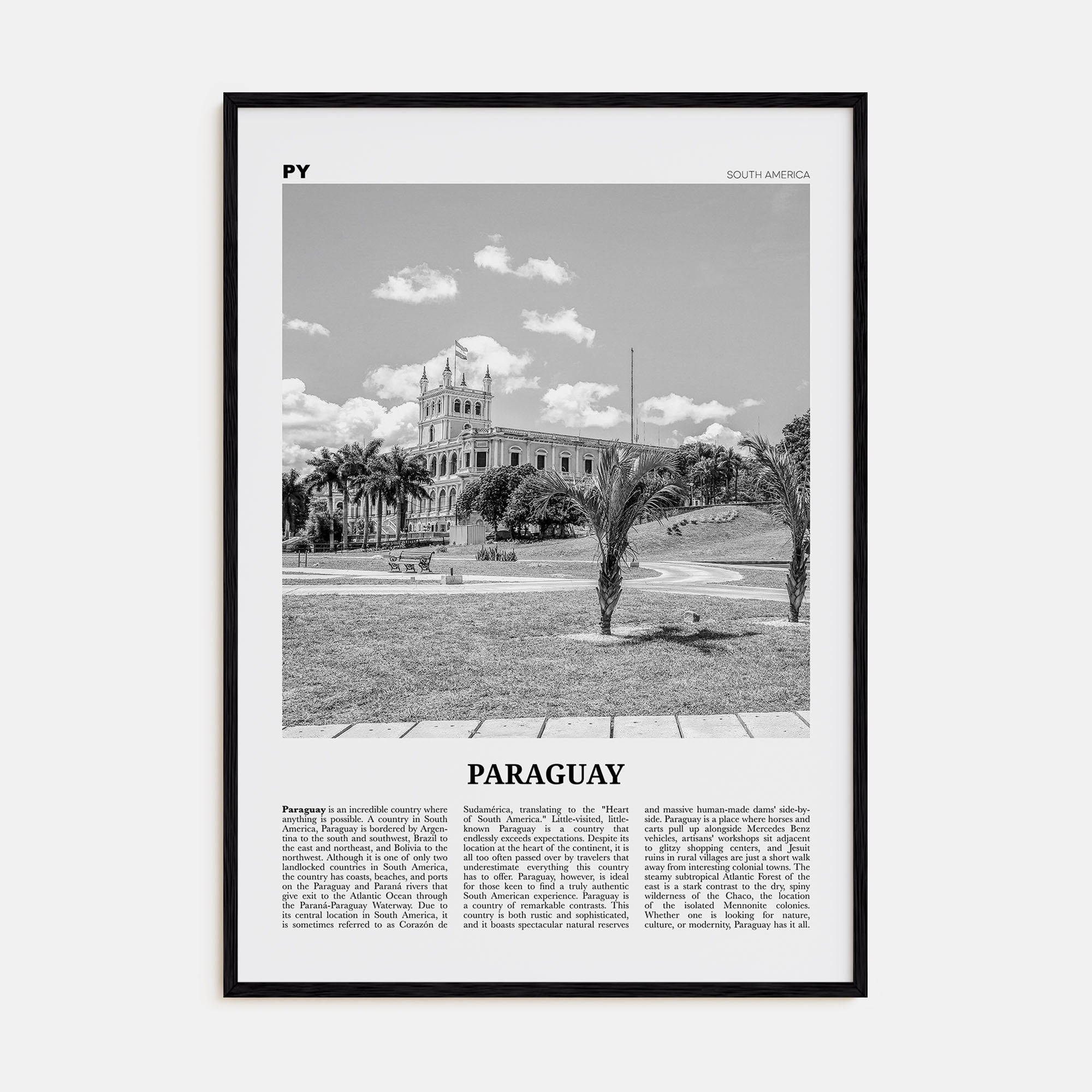 Paraguay Travel B&W No 2 Poster