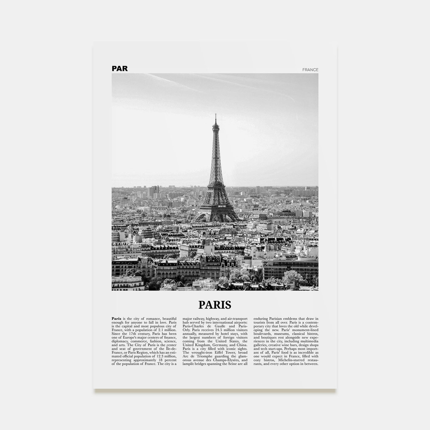 Paris Travel B&W No 1 Poster