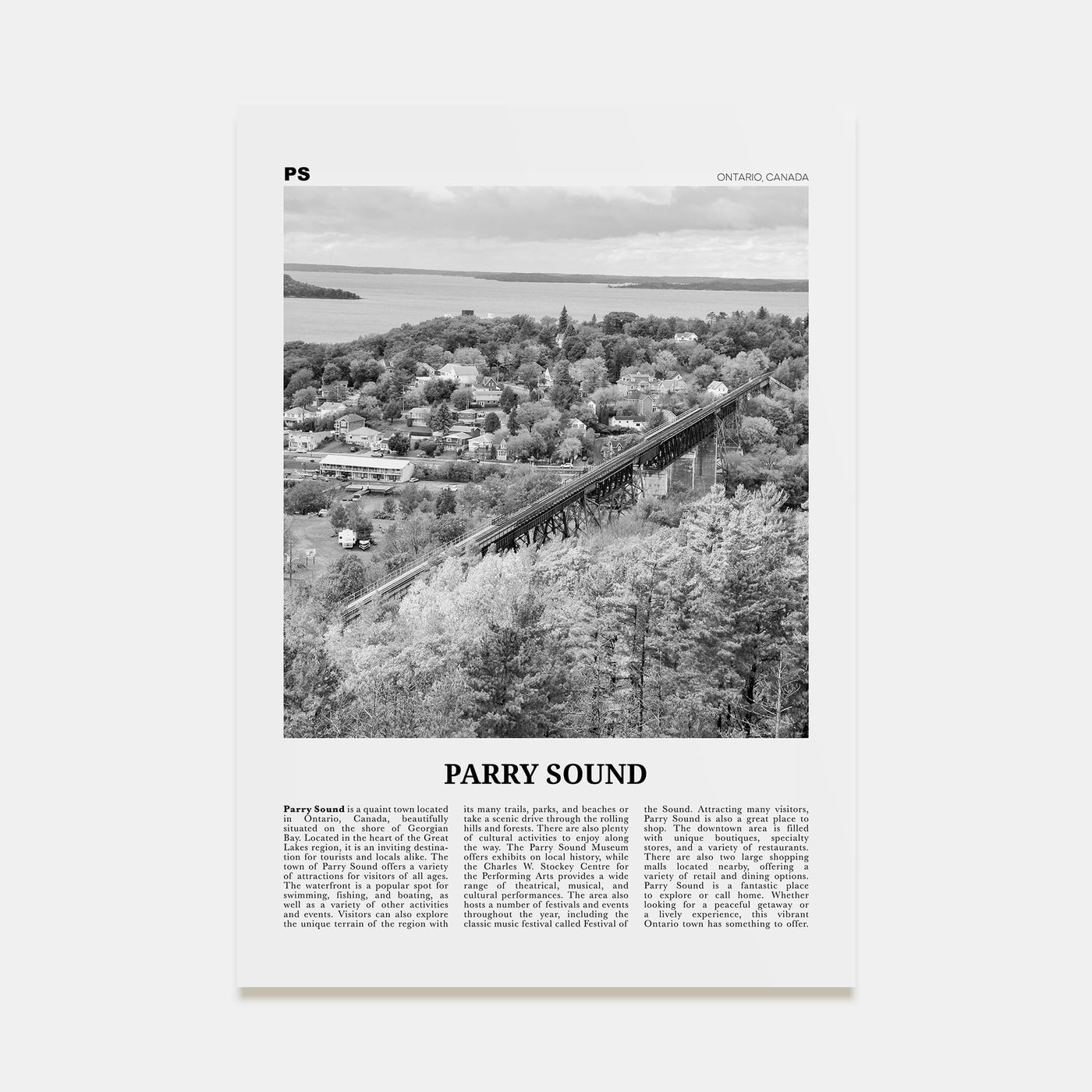 Parry Sound Travel B&W Poster