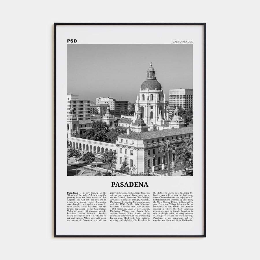 Pasadena Travel B&W Poster