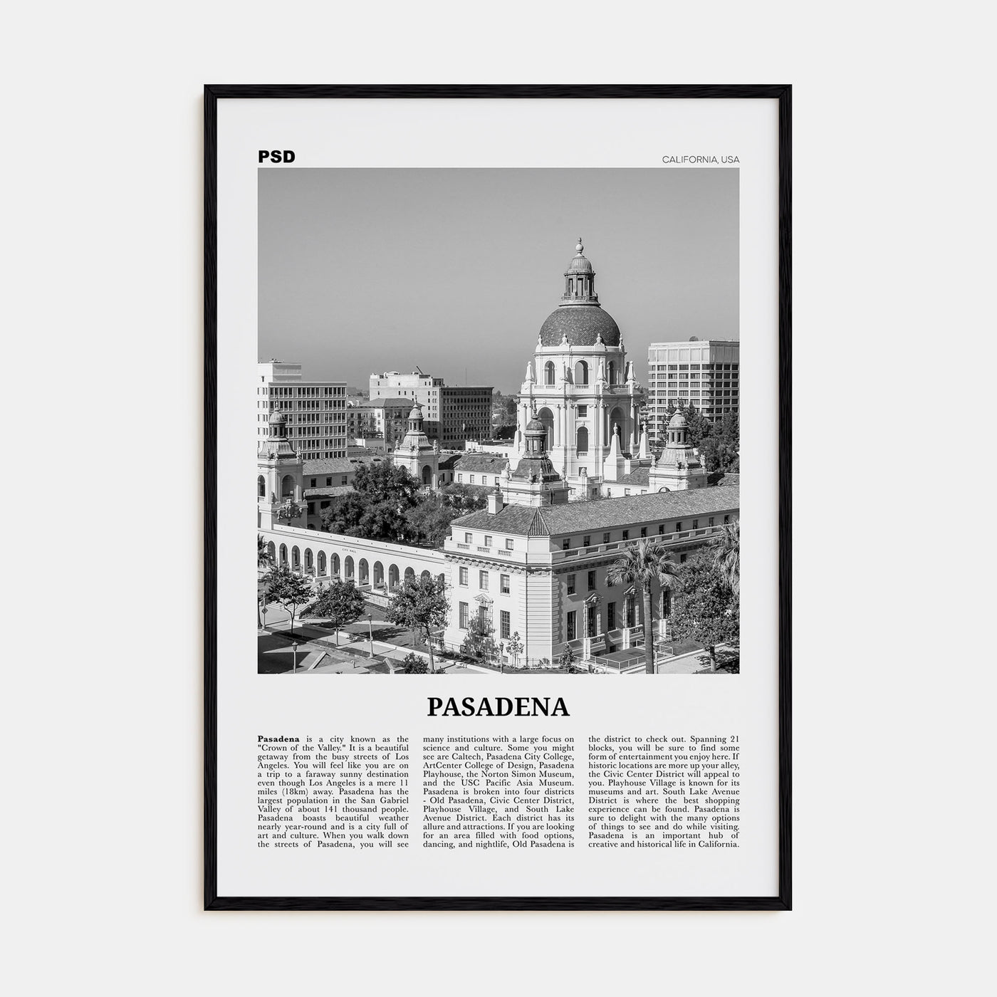 Pasadena Travel B&W Poster