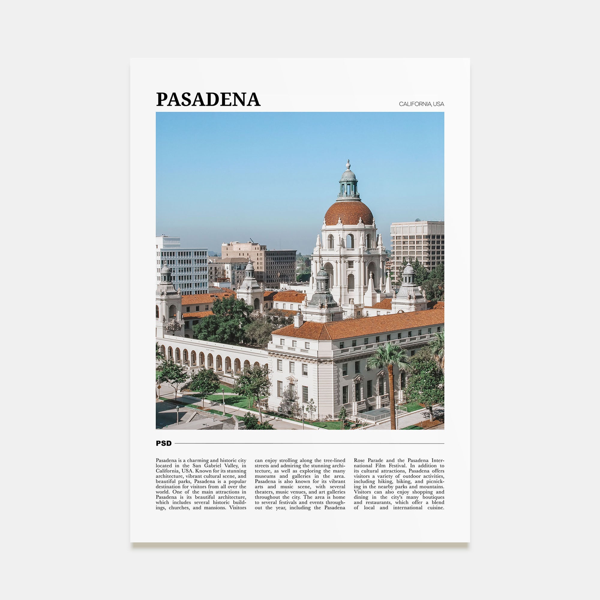Pasadena Travel Color Poster