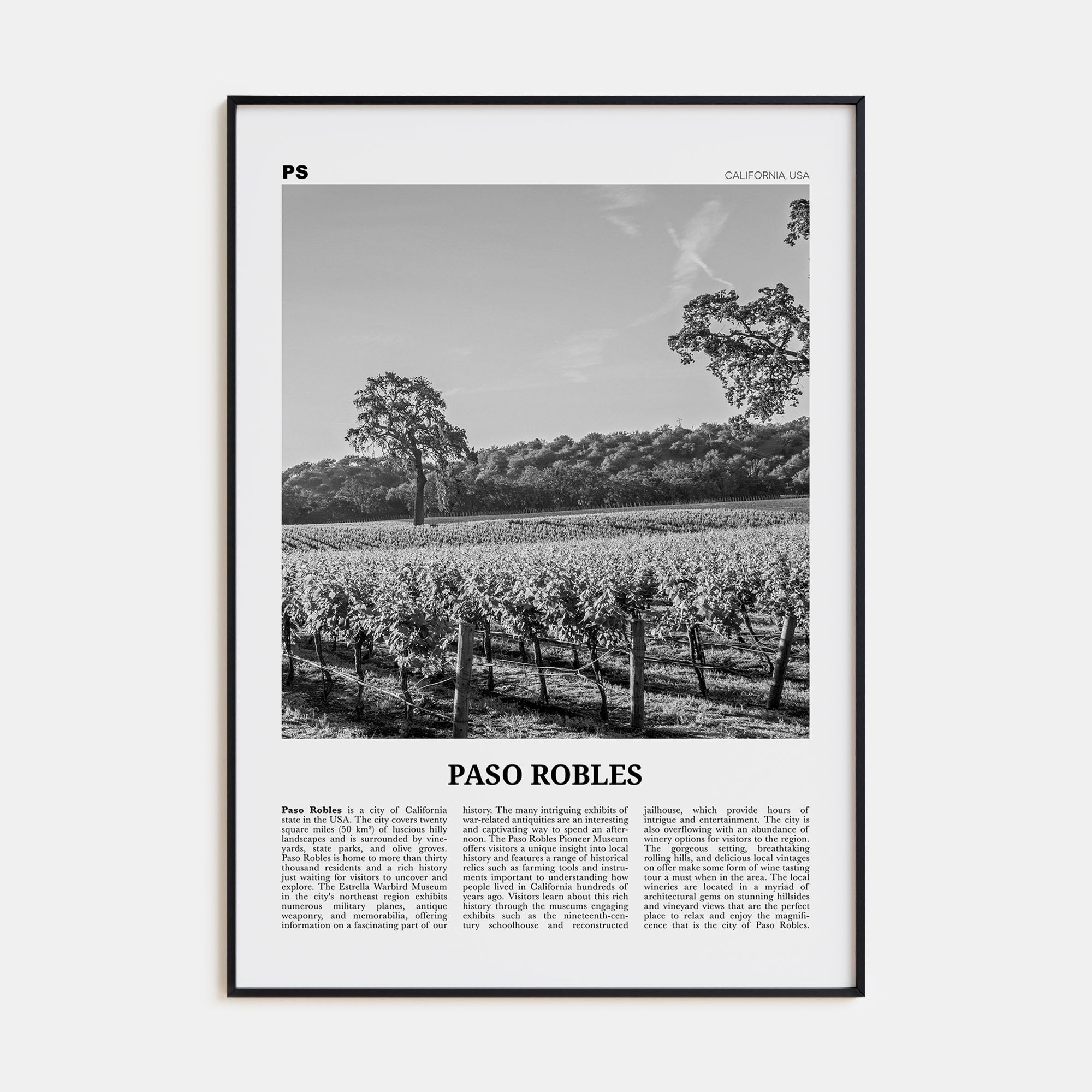 Paso Robles Travel B&W Poster