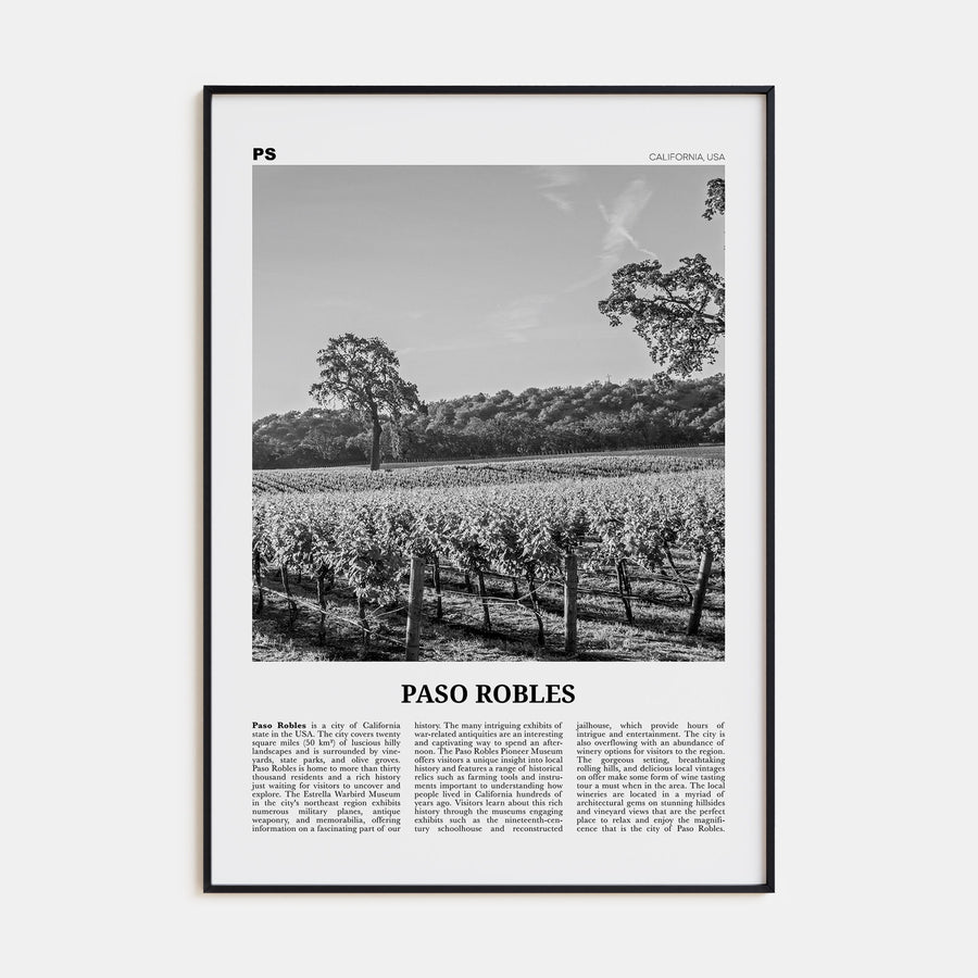 Paso Robles Travel B&W Poster
