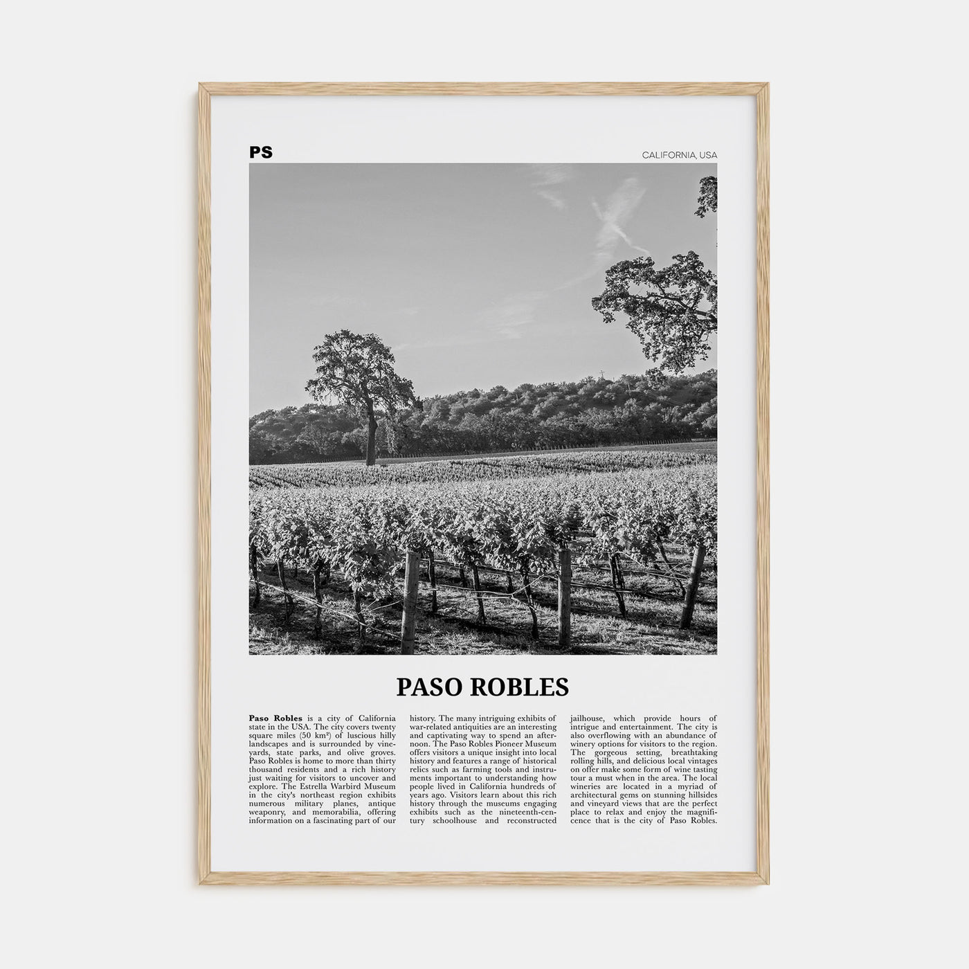 Paso Robles Travel B&W Poster