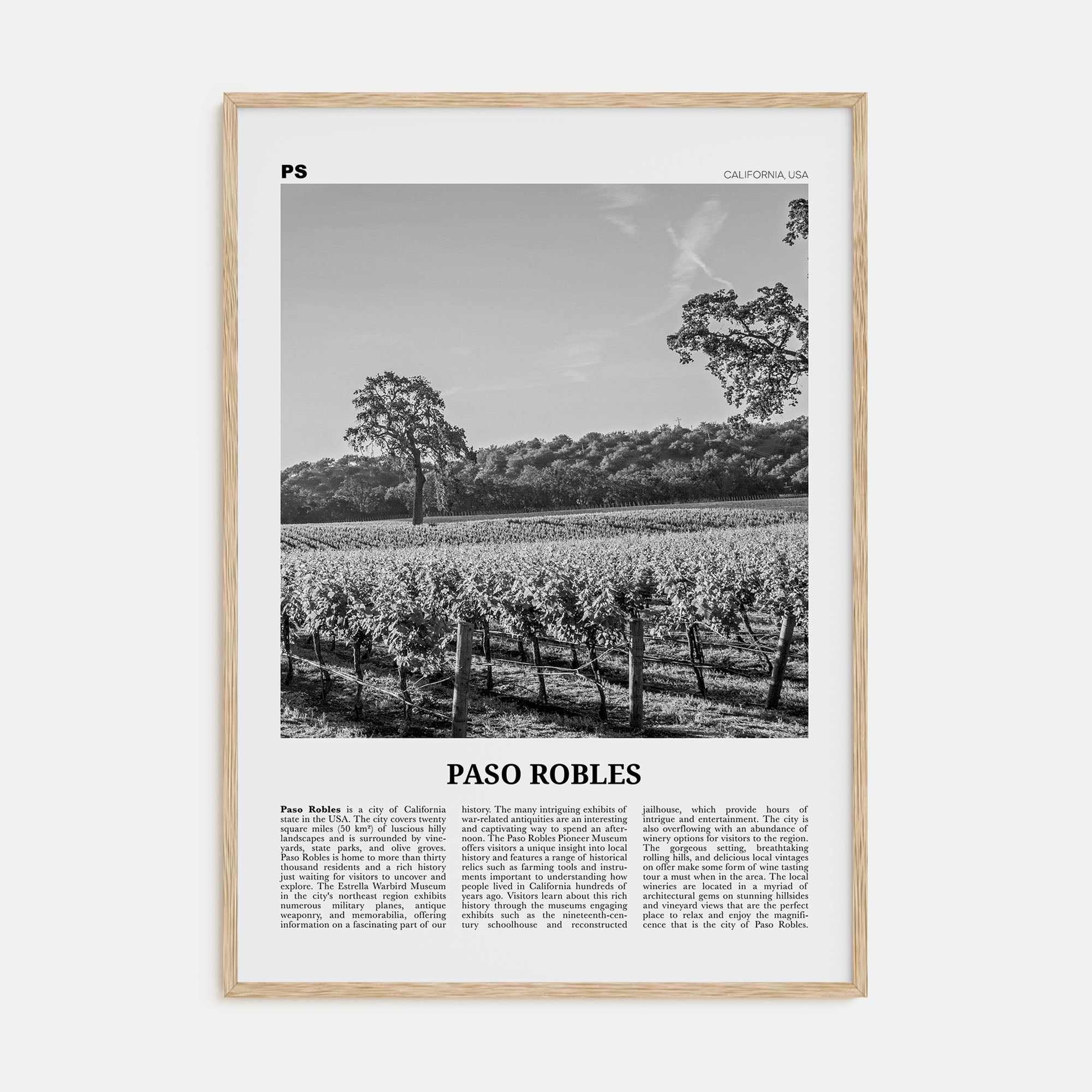 Paso Robles Travel B&W Poster