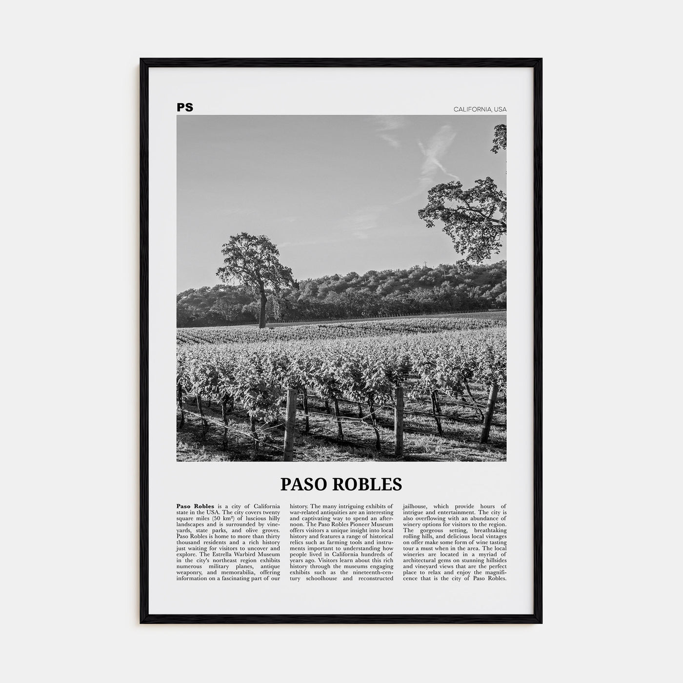 Paso Robles Travel B&W Poster