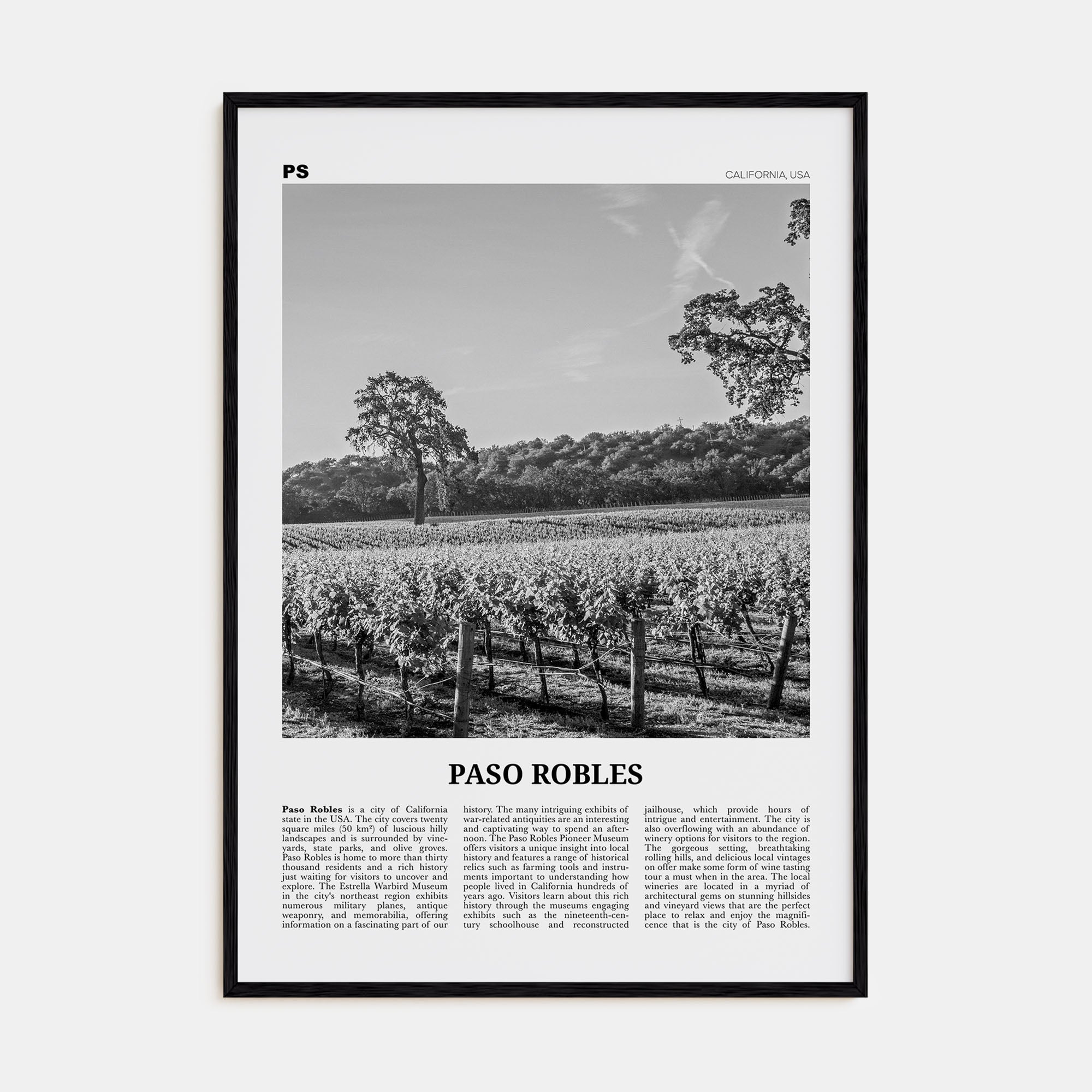 Paso Robles Travel B&W Poster