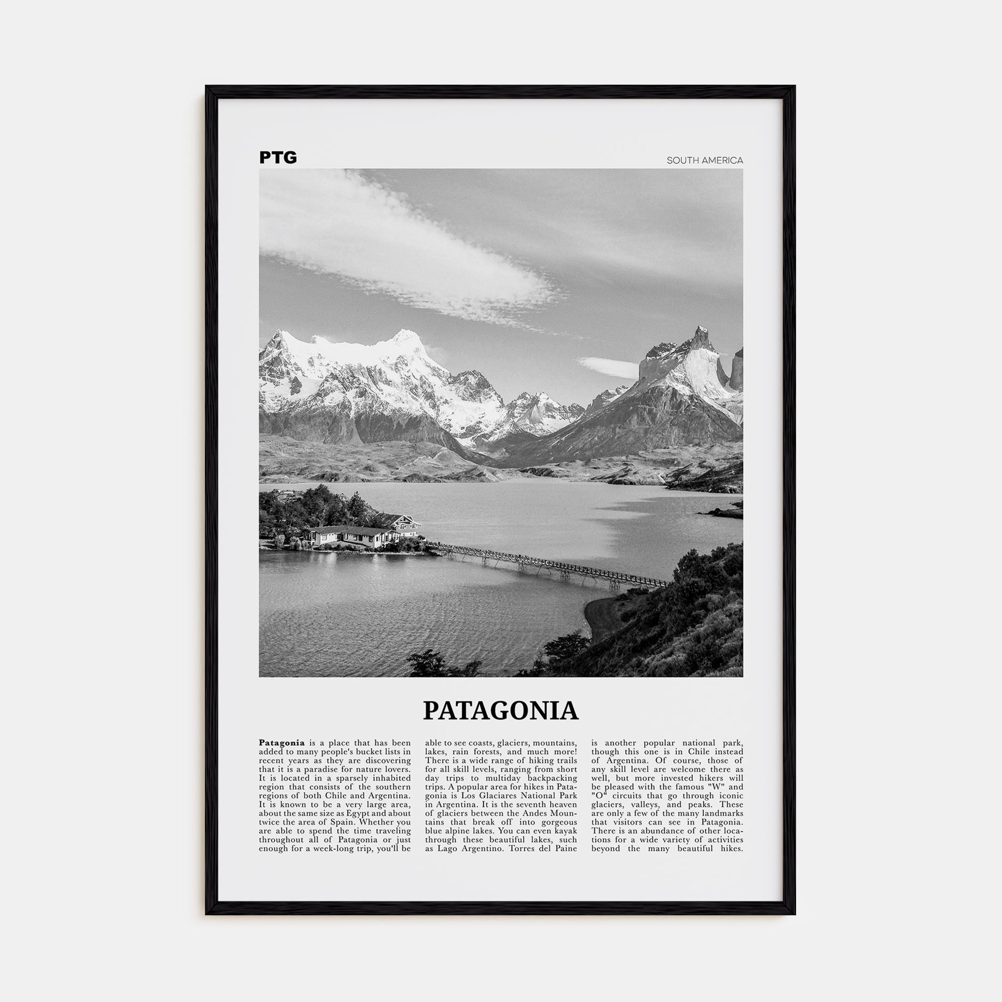 Patagonia Travel B&W Poster