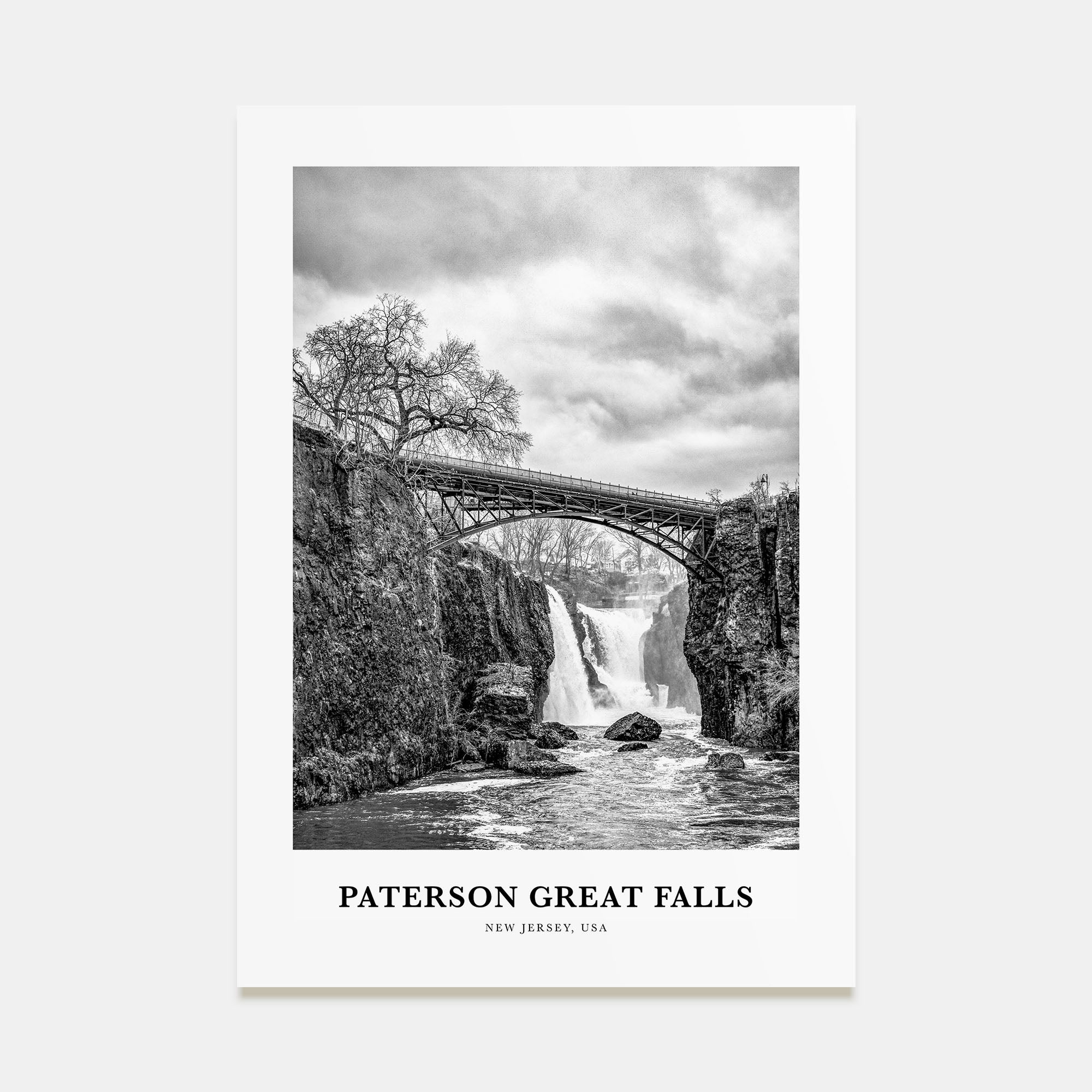 Paterson Great Falls Portrait B&W Poster