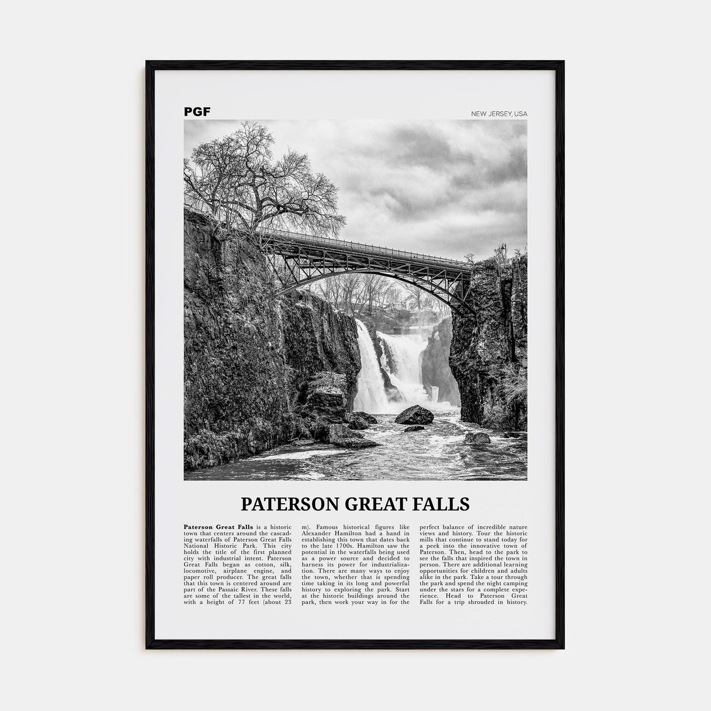 Paterson Great Falls Travel B&W Poster