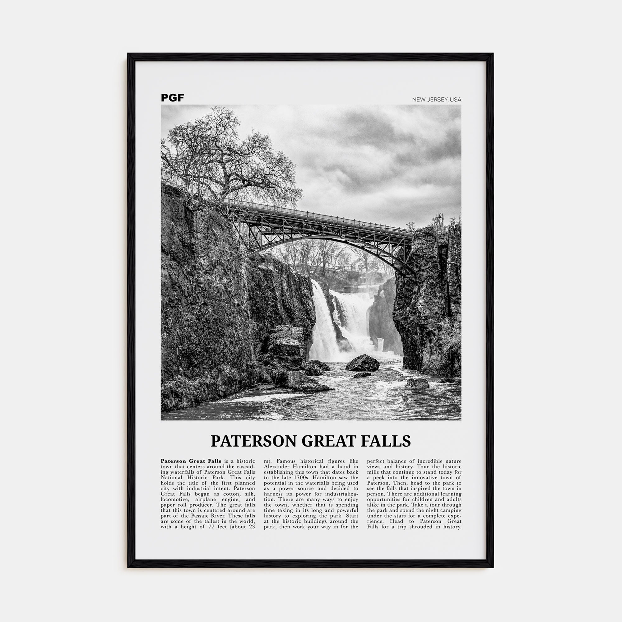 Paterson Great Falls Travel B&W Poster