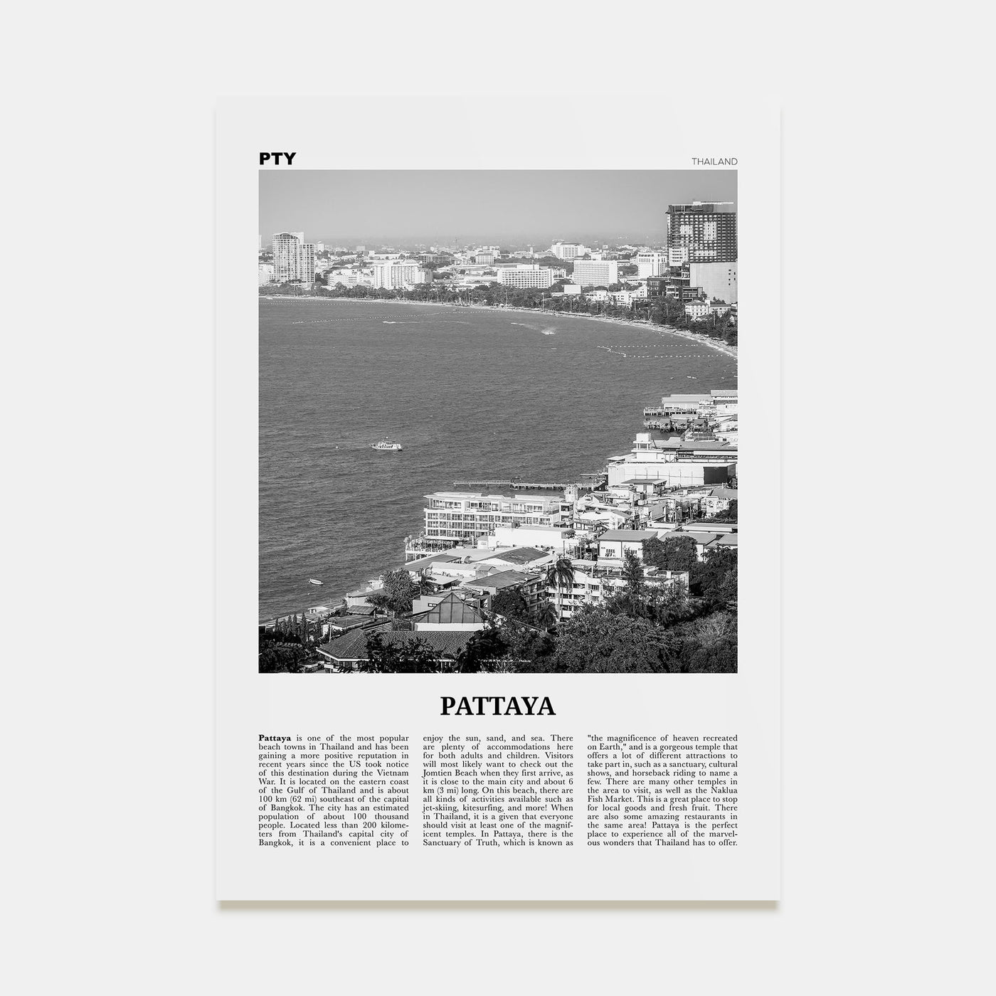 Pattaya Travel B&W Poster