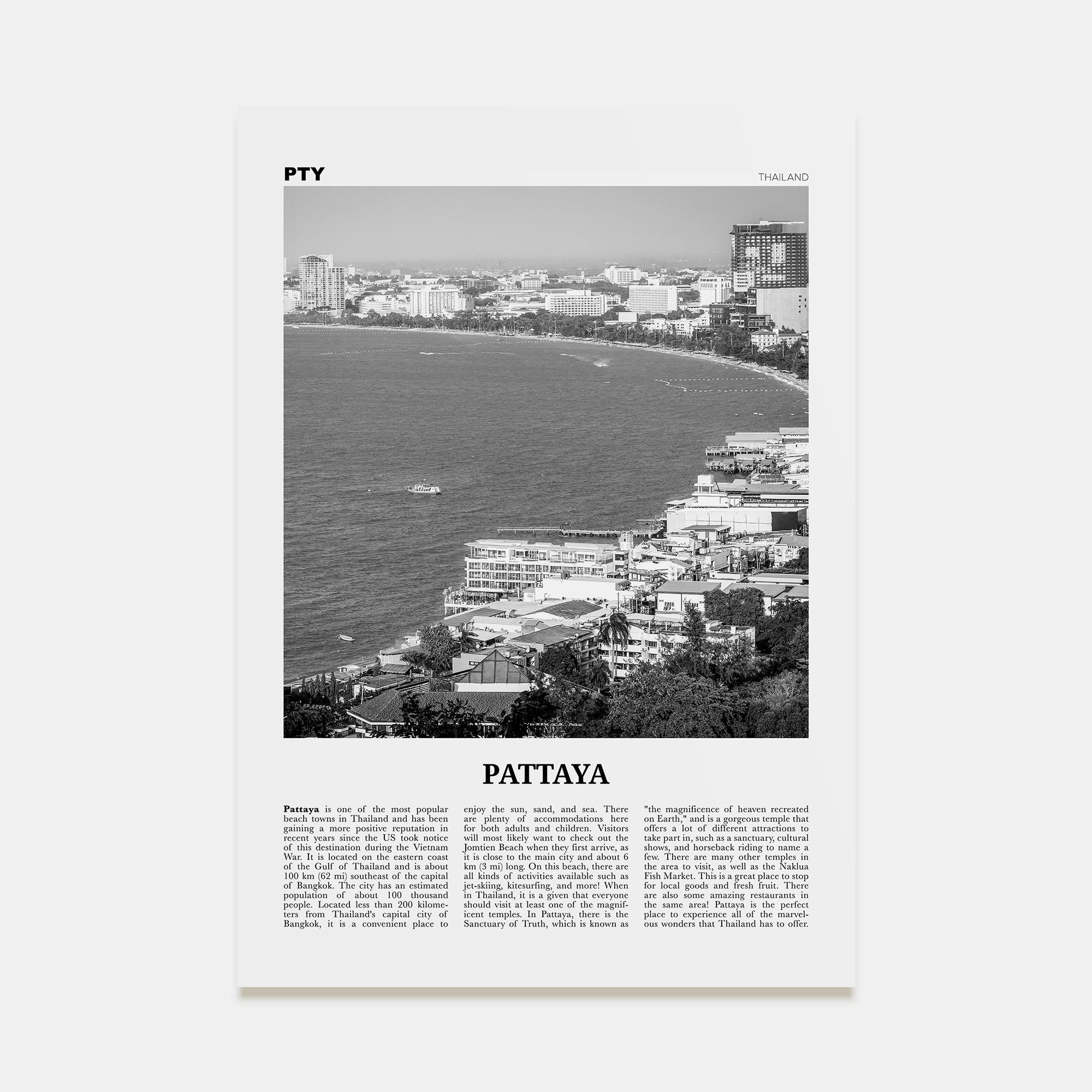 Pattaya Travel B&W Poster