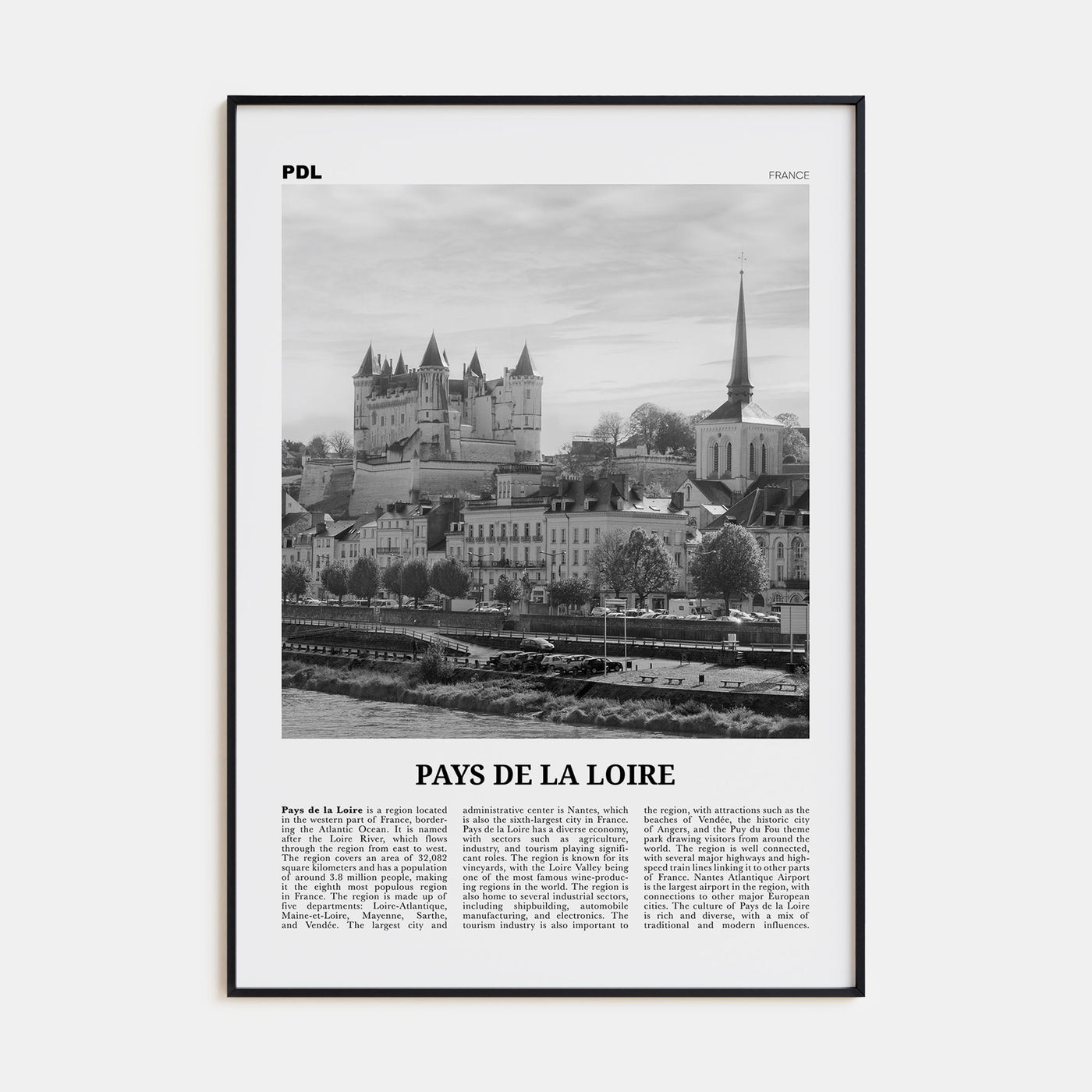 Pays de la Loire Travel B&W Poster