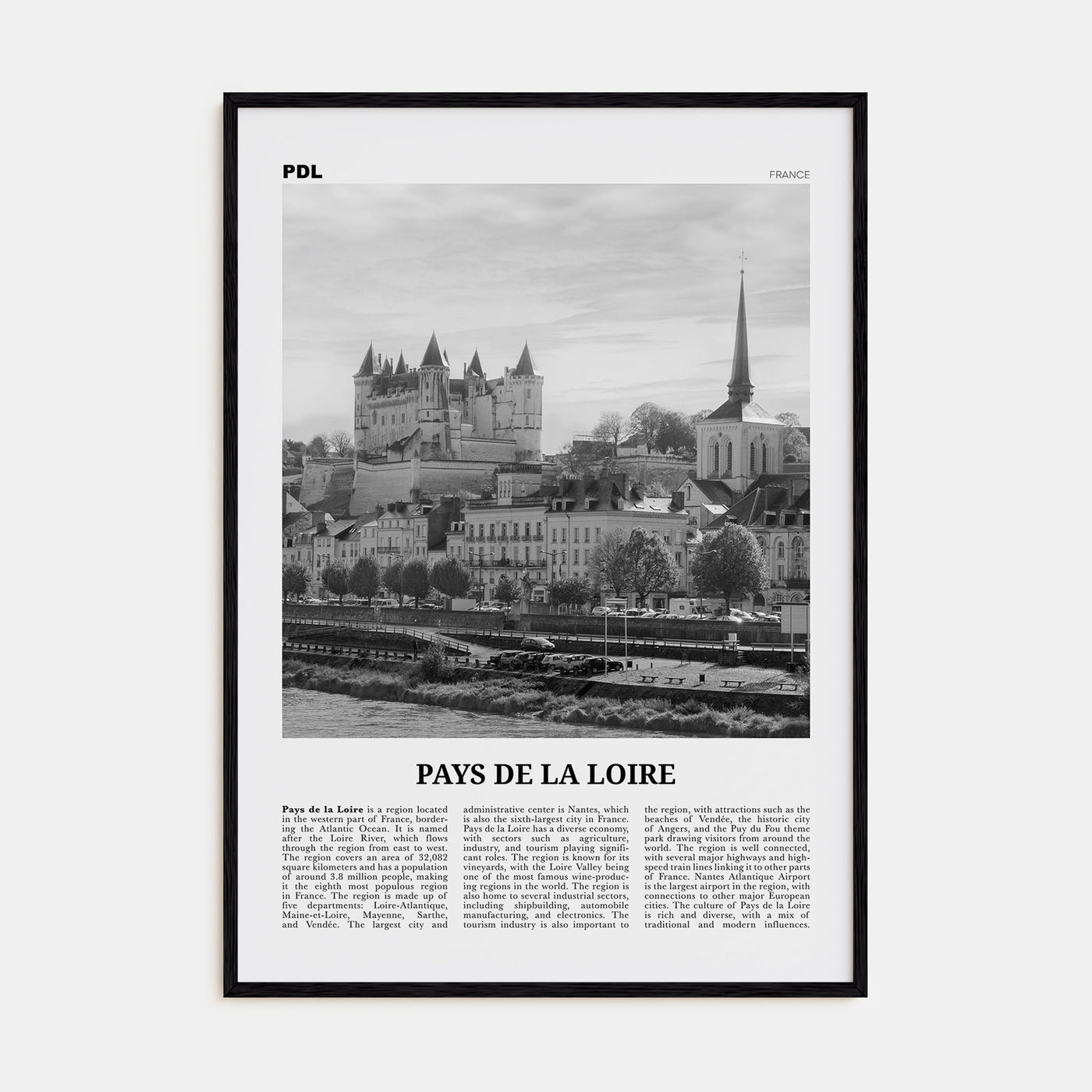 Pays de la Loire Travel B&W Poster
