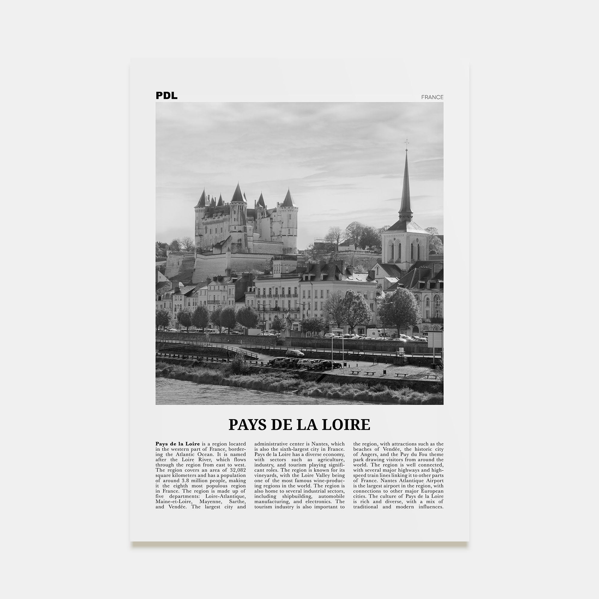 Pays de la Loire Travel B&W Poster