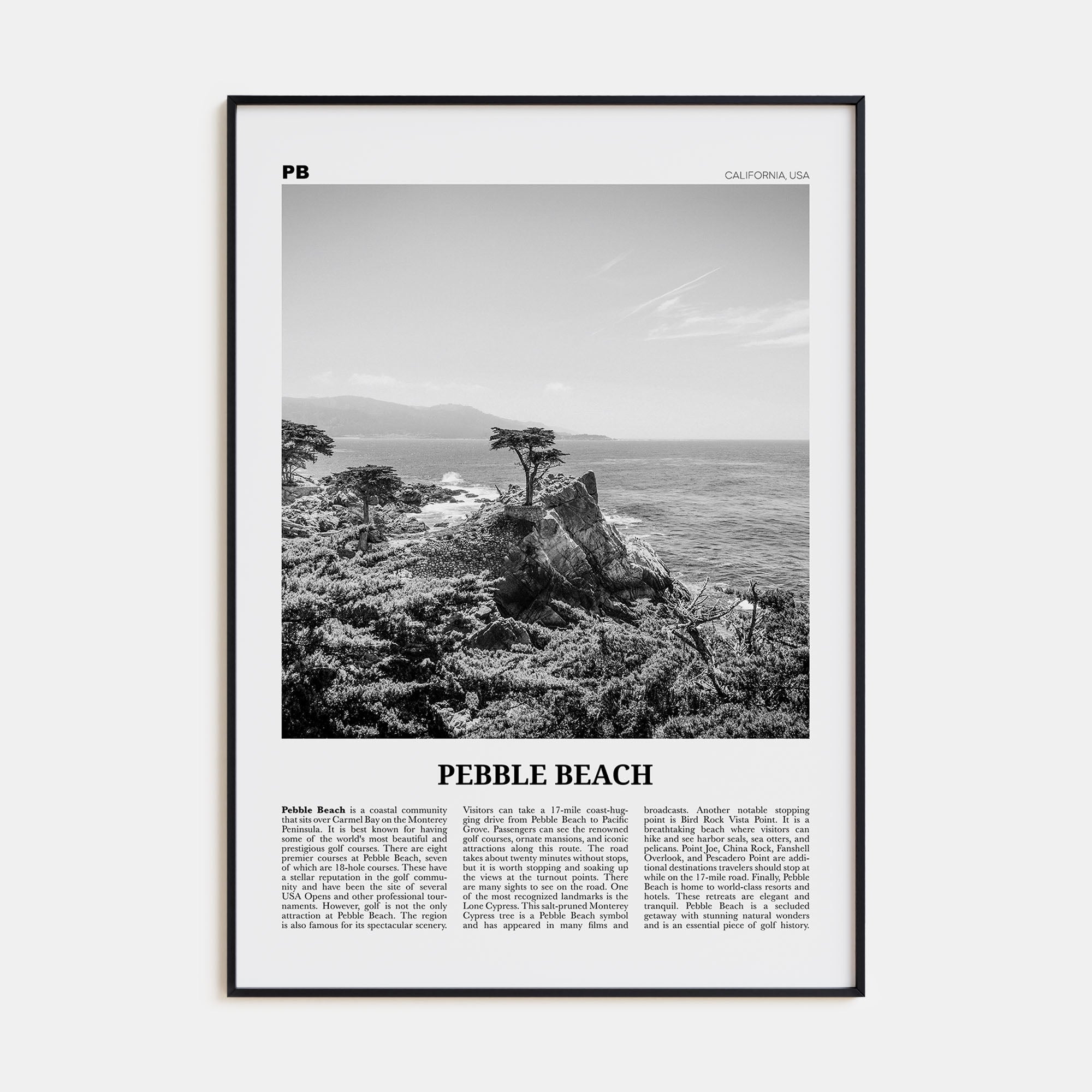 Pebble Beach Travel B&W Poster