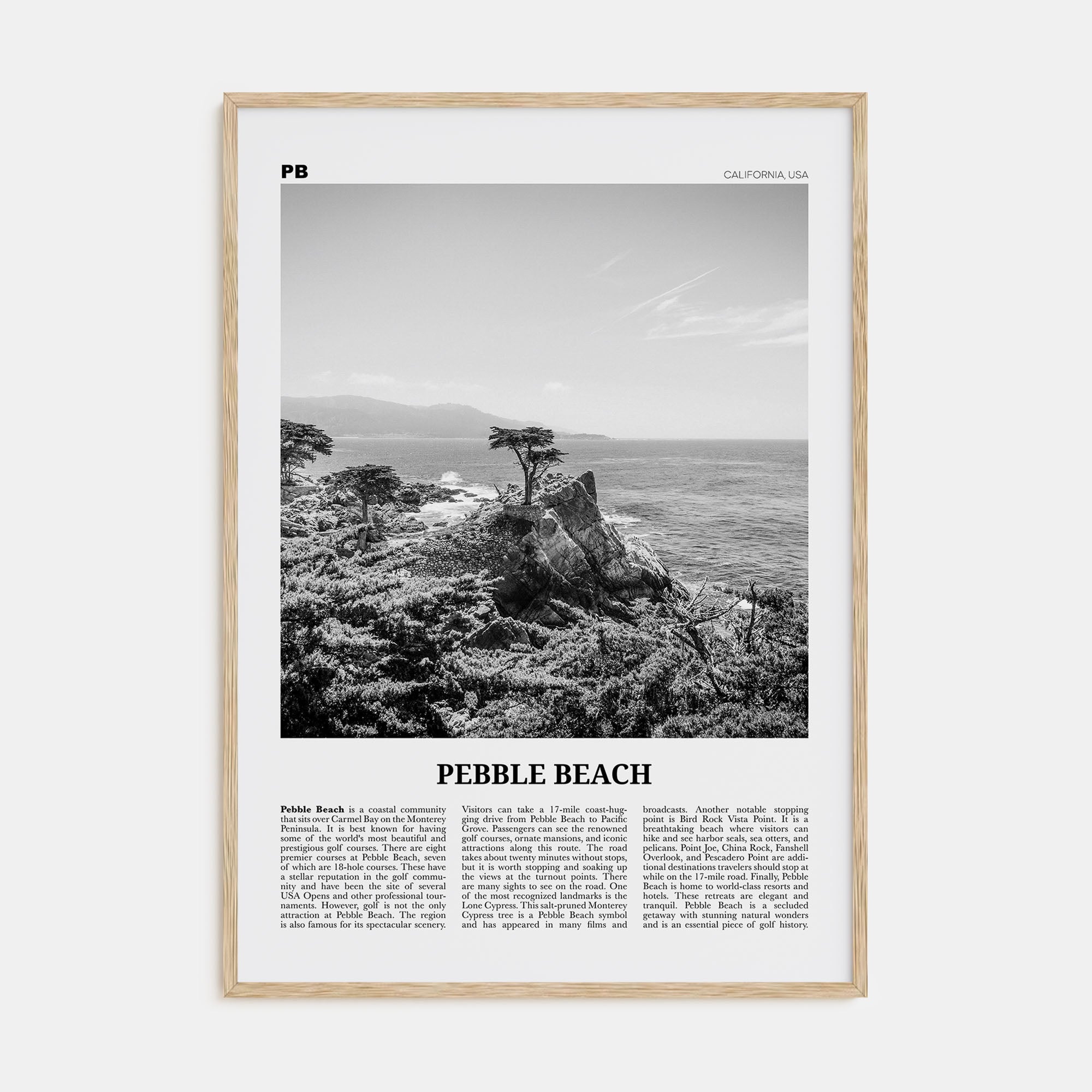 Pebble Beach Travel B&W Poster
