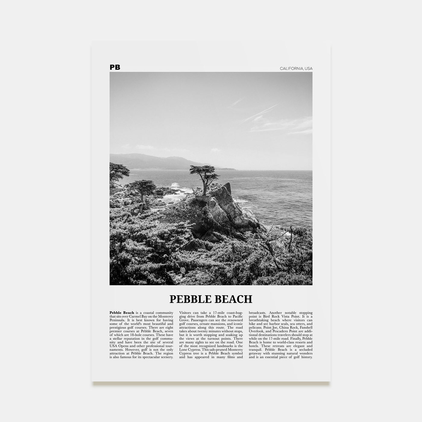 Pebble Beach Travel B&W Poster