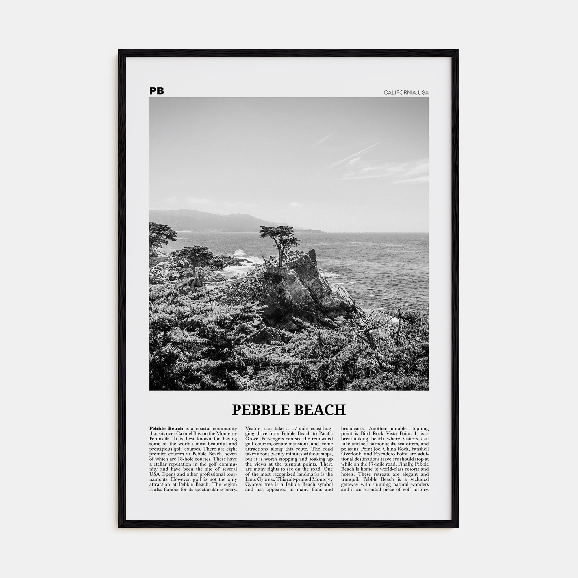 Pebble Beach Travel B&W Poster