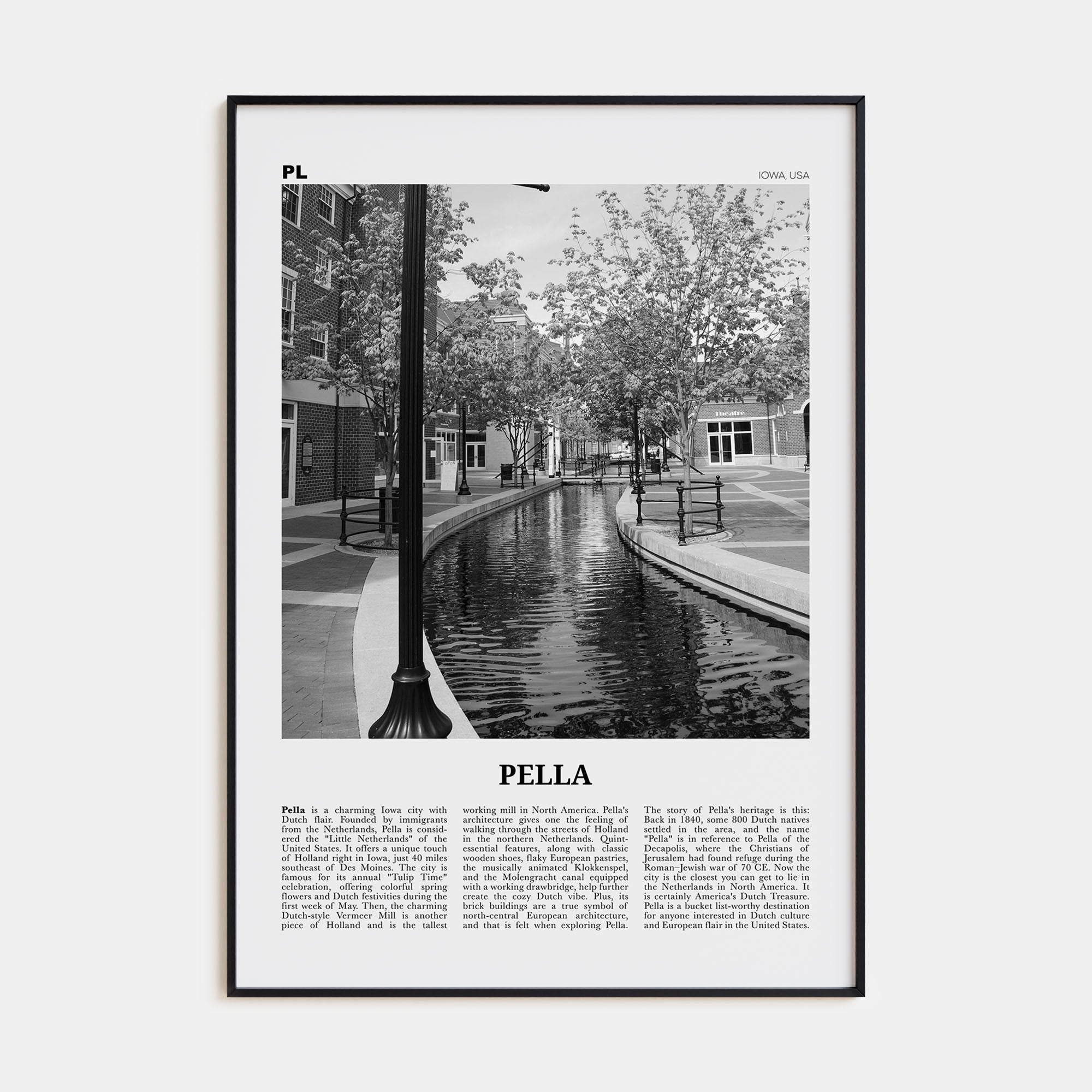 Pella, Iowa Travel B&W Poster