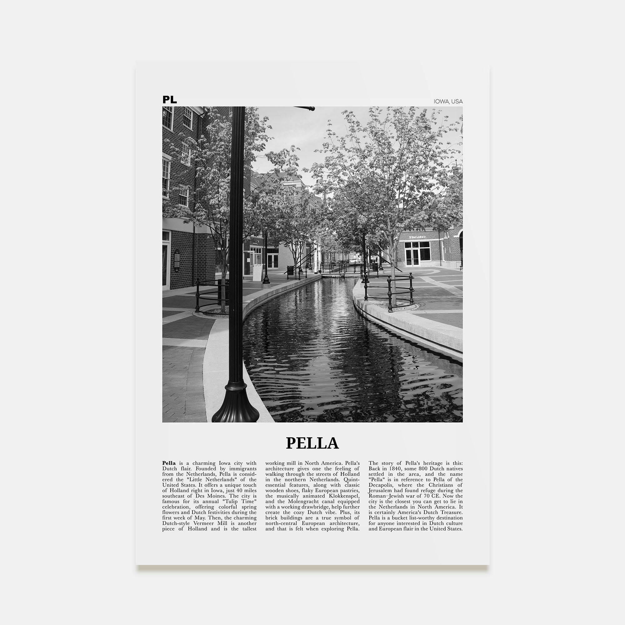 Pella, Iowa Travel B&W Poster