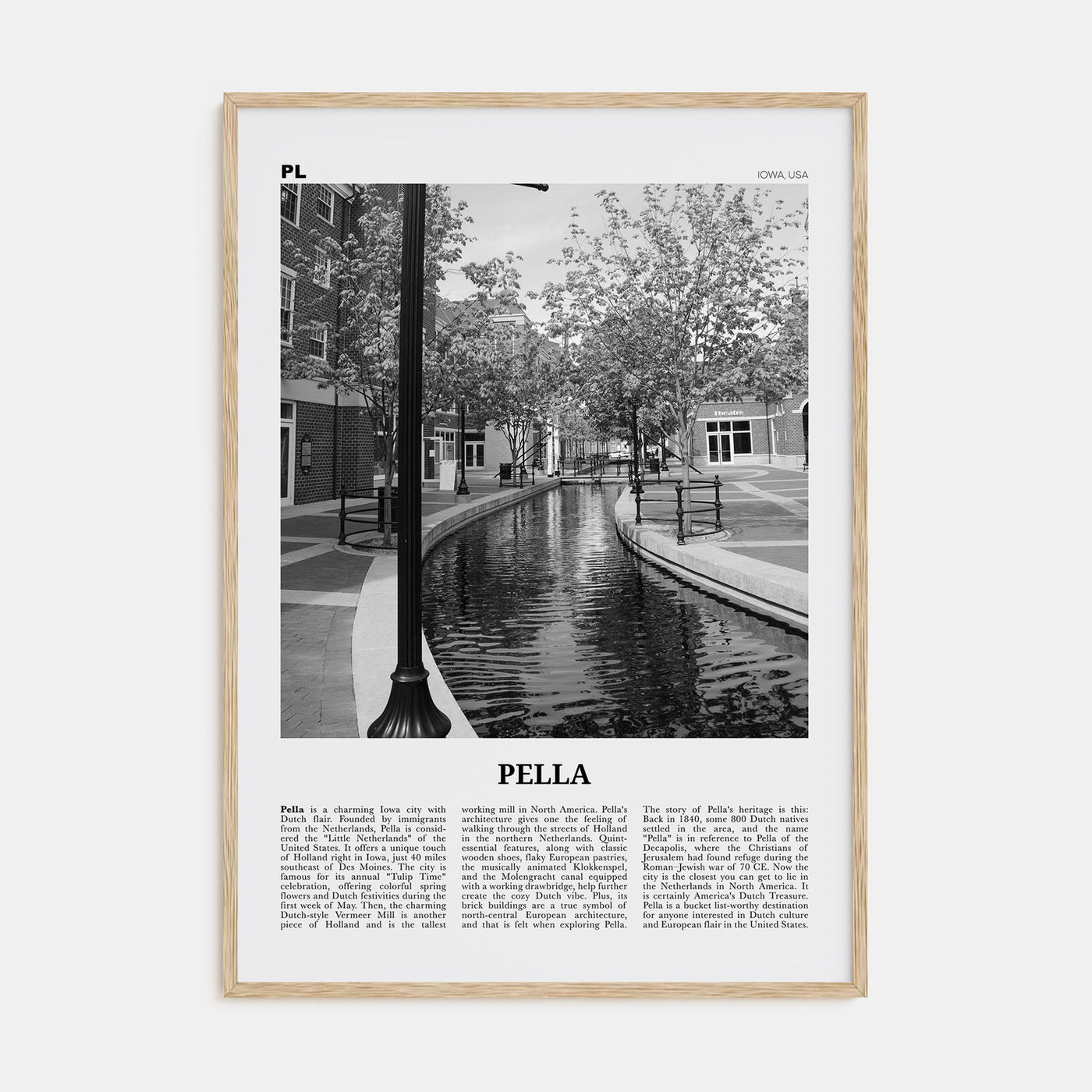 Pella, Iowa Travel B&W Poster