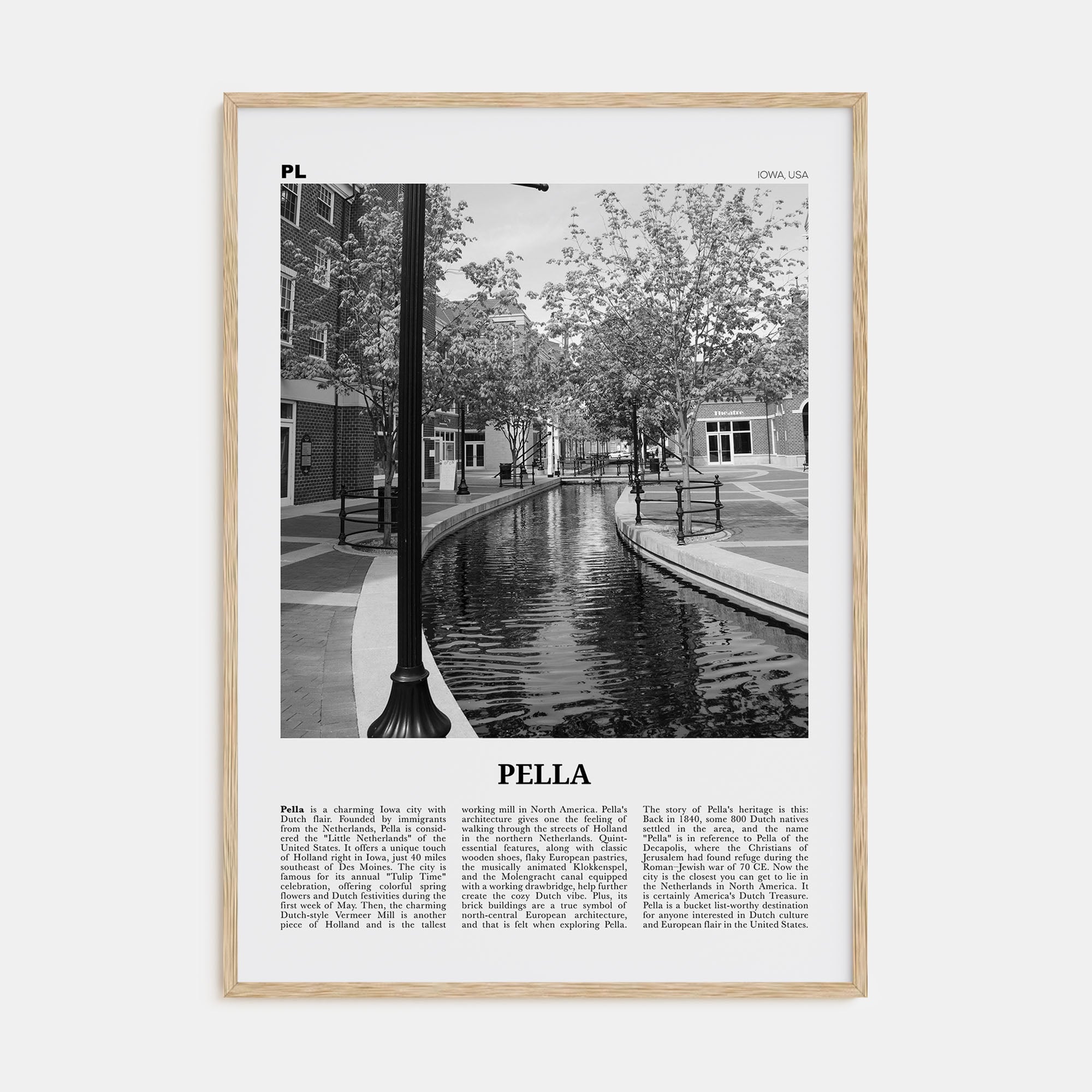 Pella, Iowa Travel B&W Poster