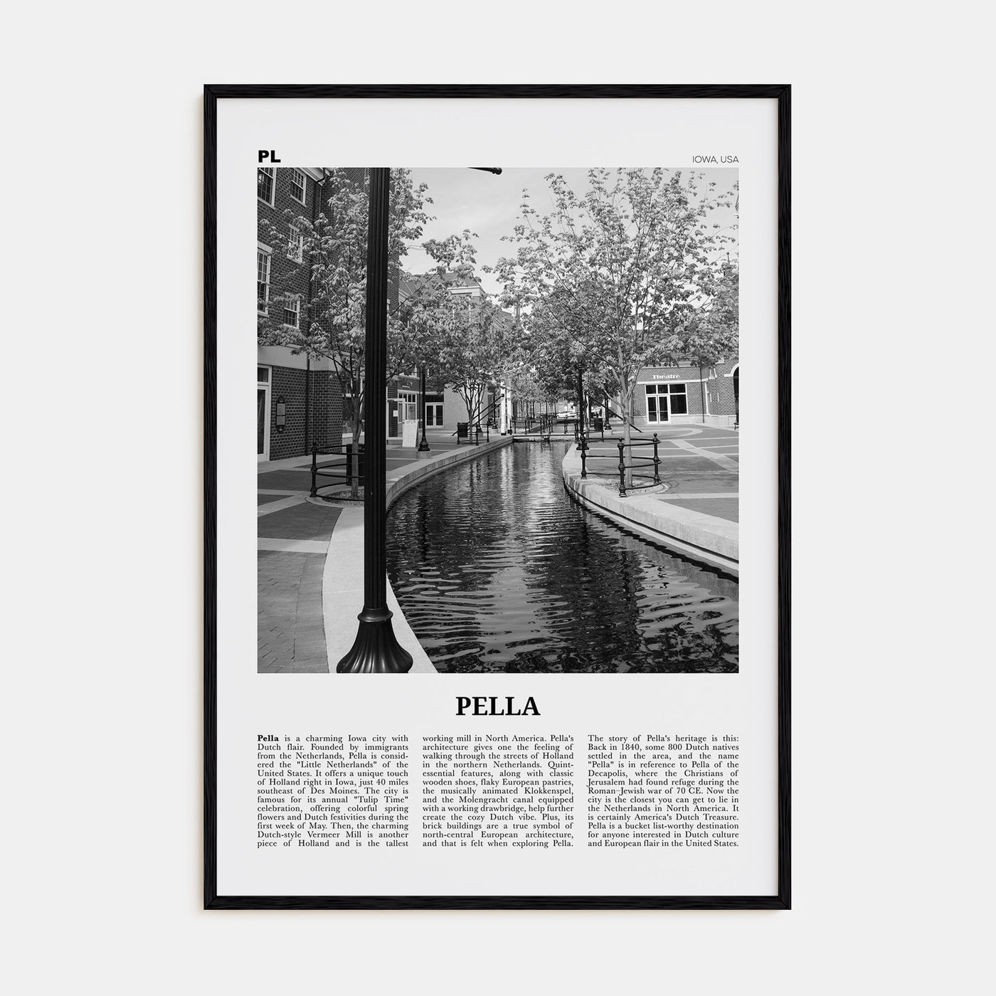 Pella, Iowa Travel B&W Poster