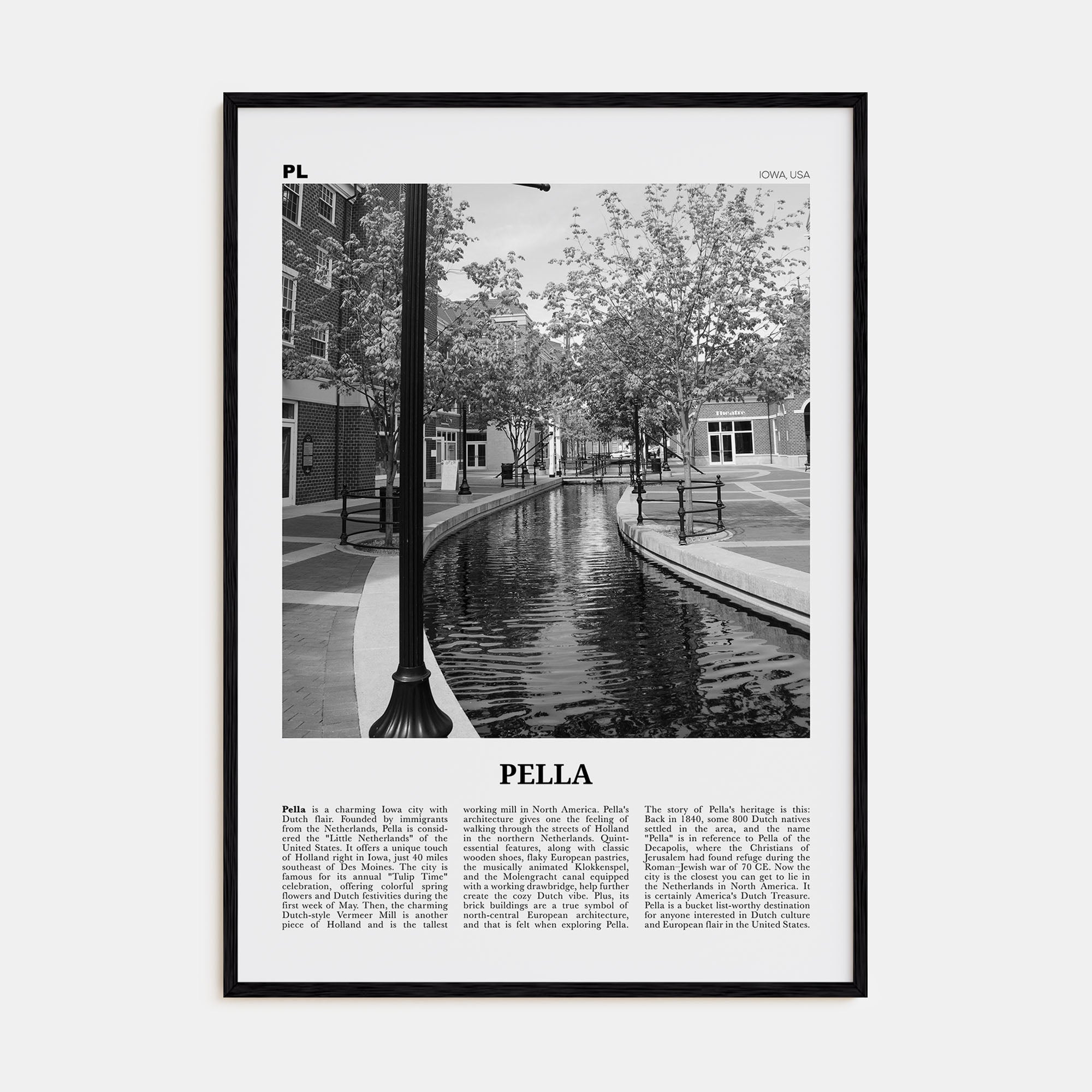 Pella, Iowa Travel B&W Poster