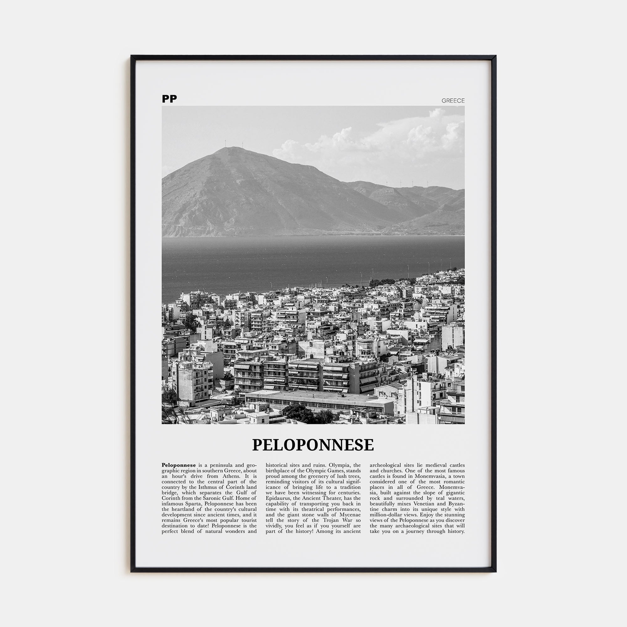 Peloponnese Travel B&W Poster