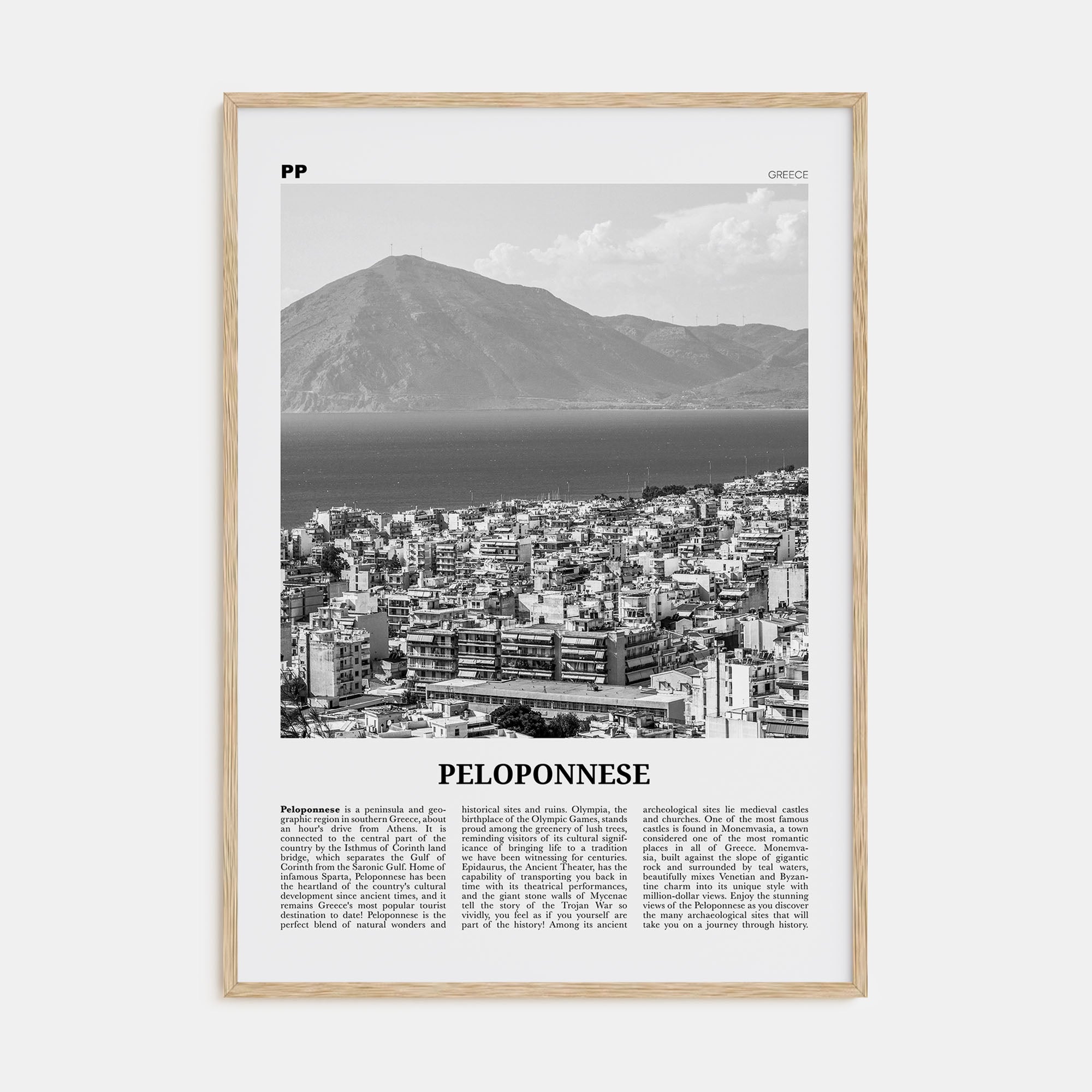 Peloponnese Travel B&W Poster