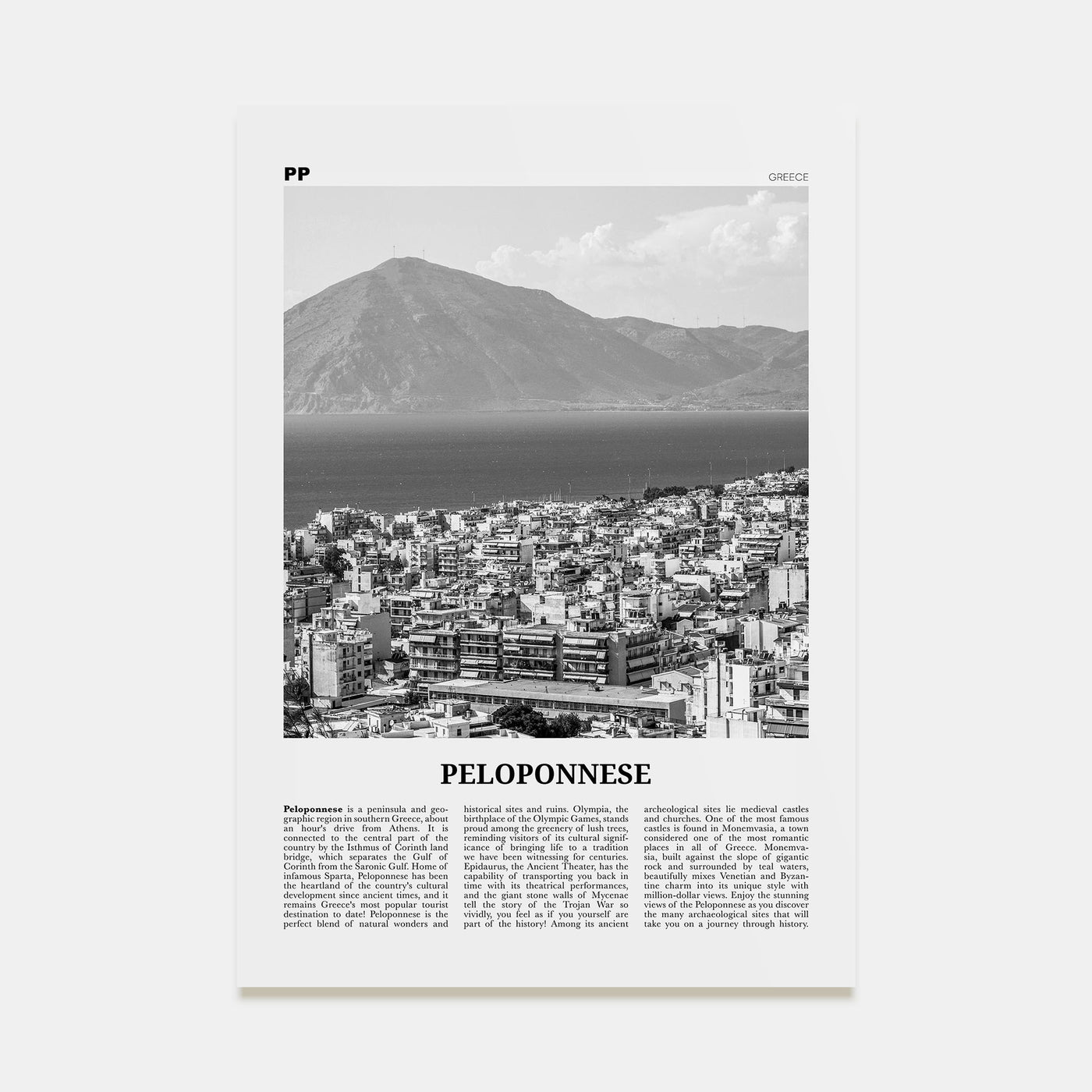 Peloponnese Travel B&W Poster