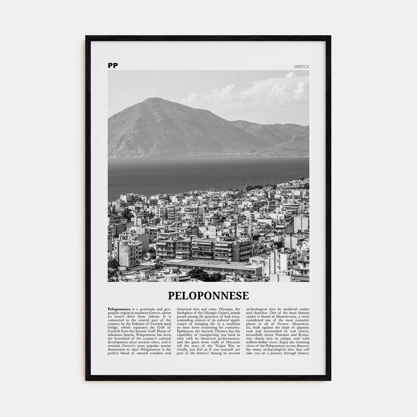Peloponnese Travel B&W Poster