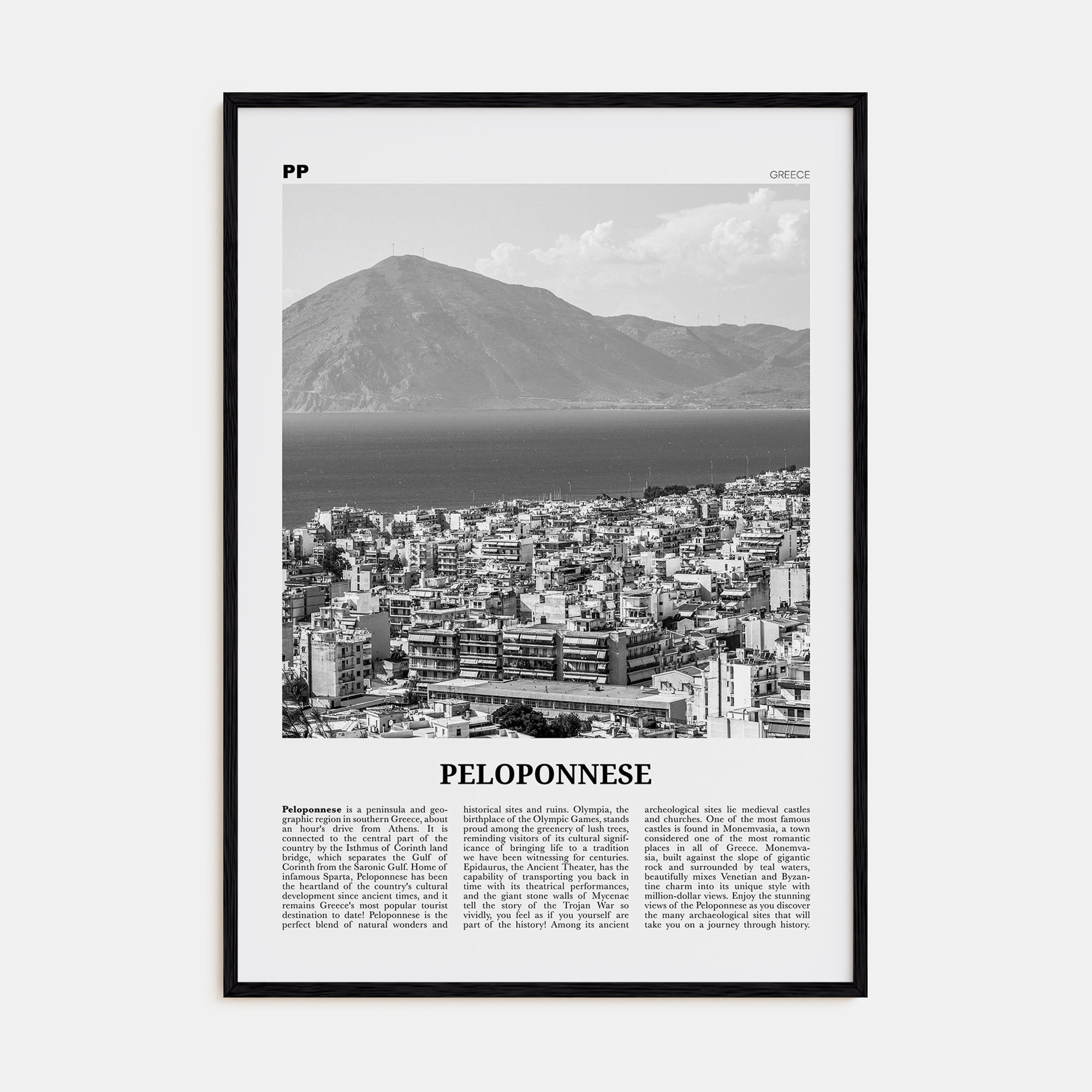 Peloponnese Travel B&W Poster