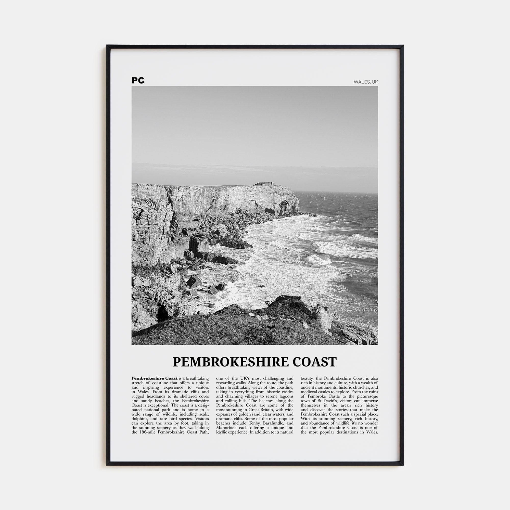 Pembrokeshire Coast Travel B&W Poster