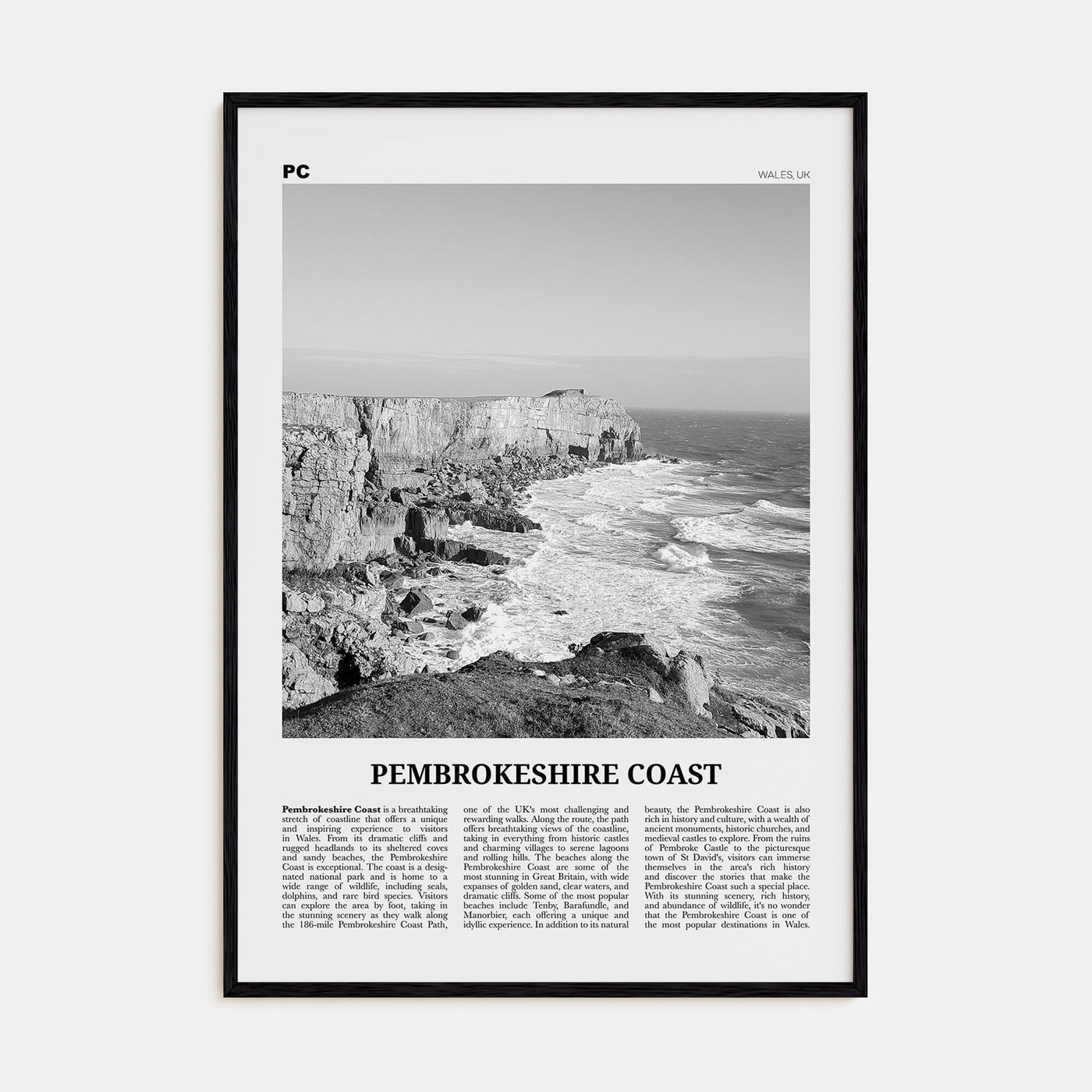Pembrokeshire Coast Travel B&W Poster
