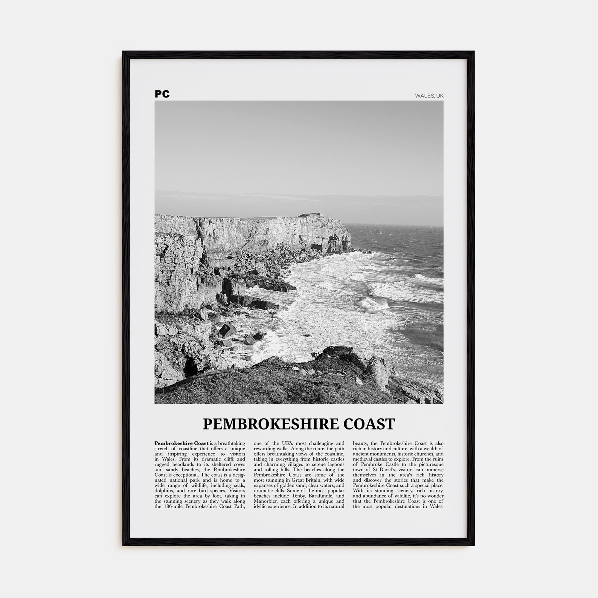 Pembrokeshire Coast Travel B&W Poster