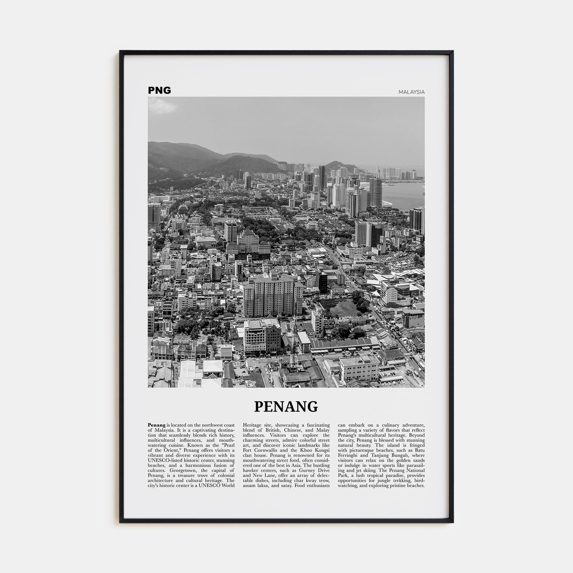 Penang Travel B&W Poster