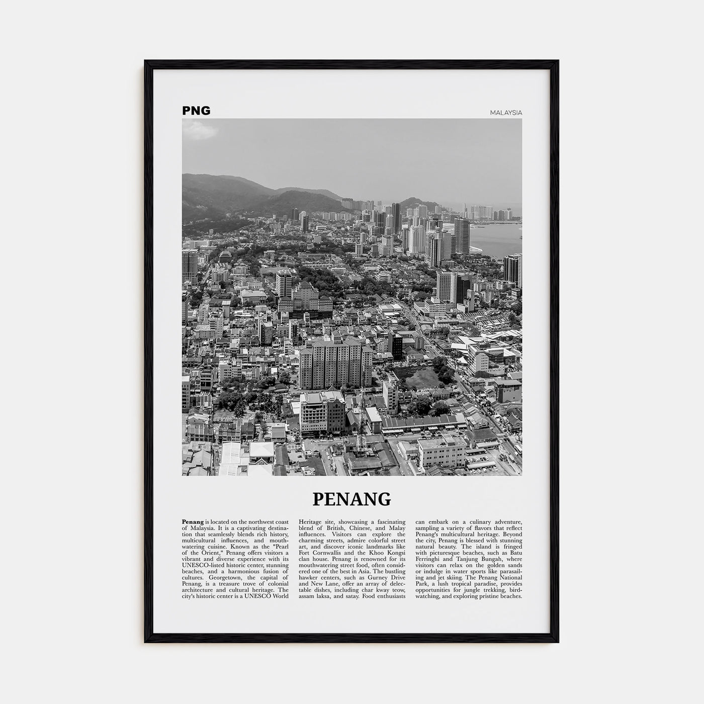 Penang Travel B&W Poster