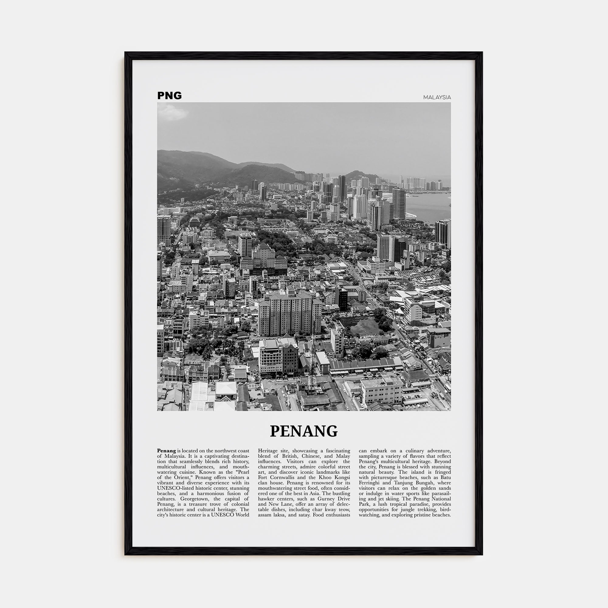 Penang Travel B&W Poster