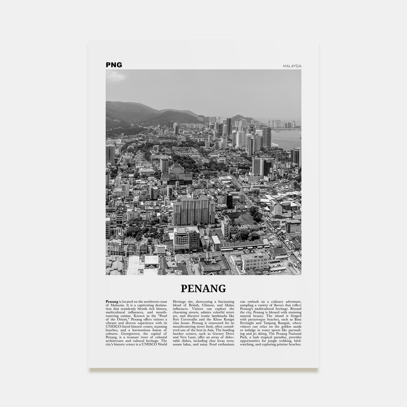 Penang Travel B&W Poster