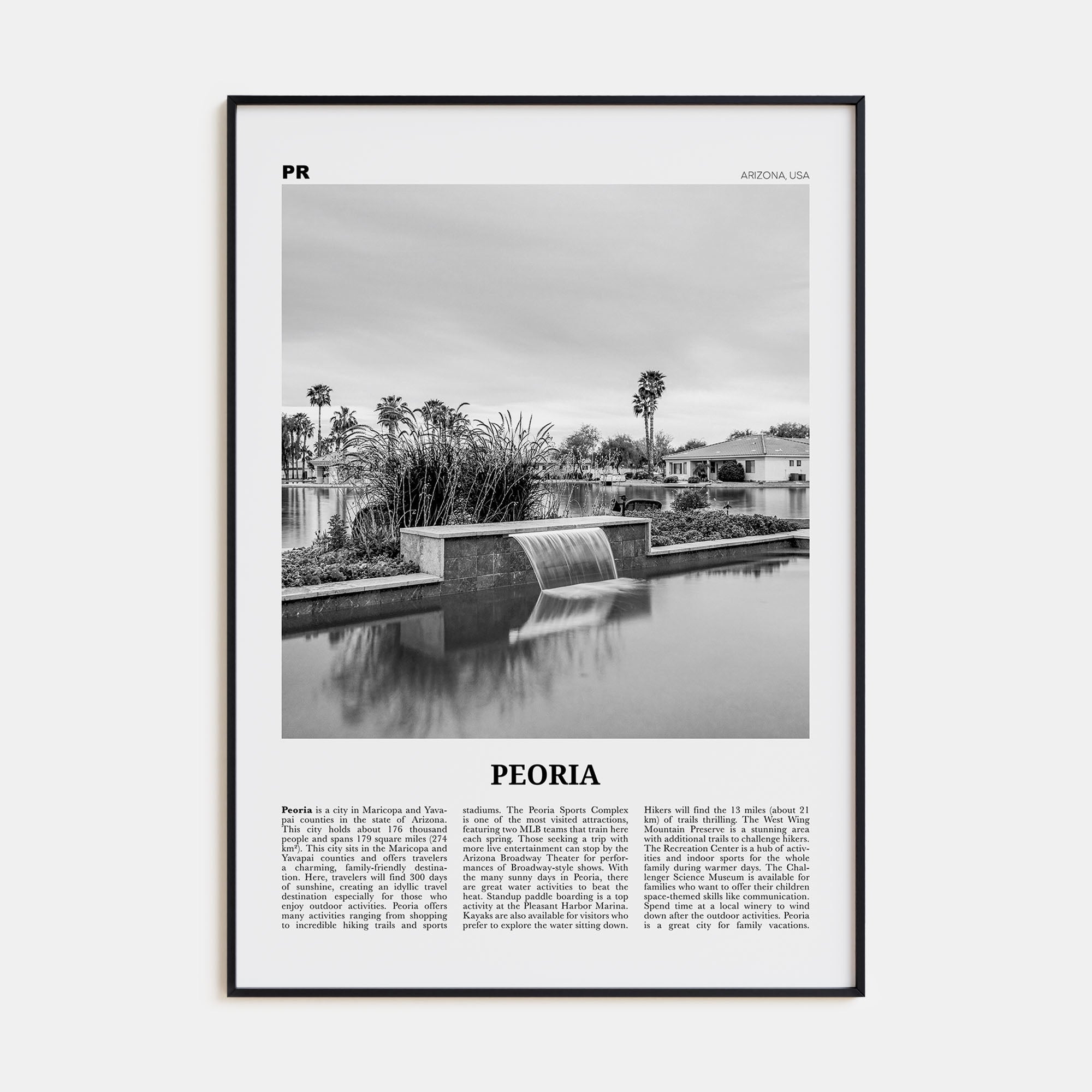 Peoria, Arizona Travel B&W Poster