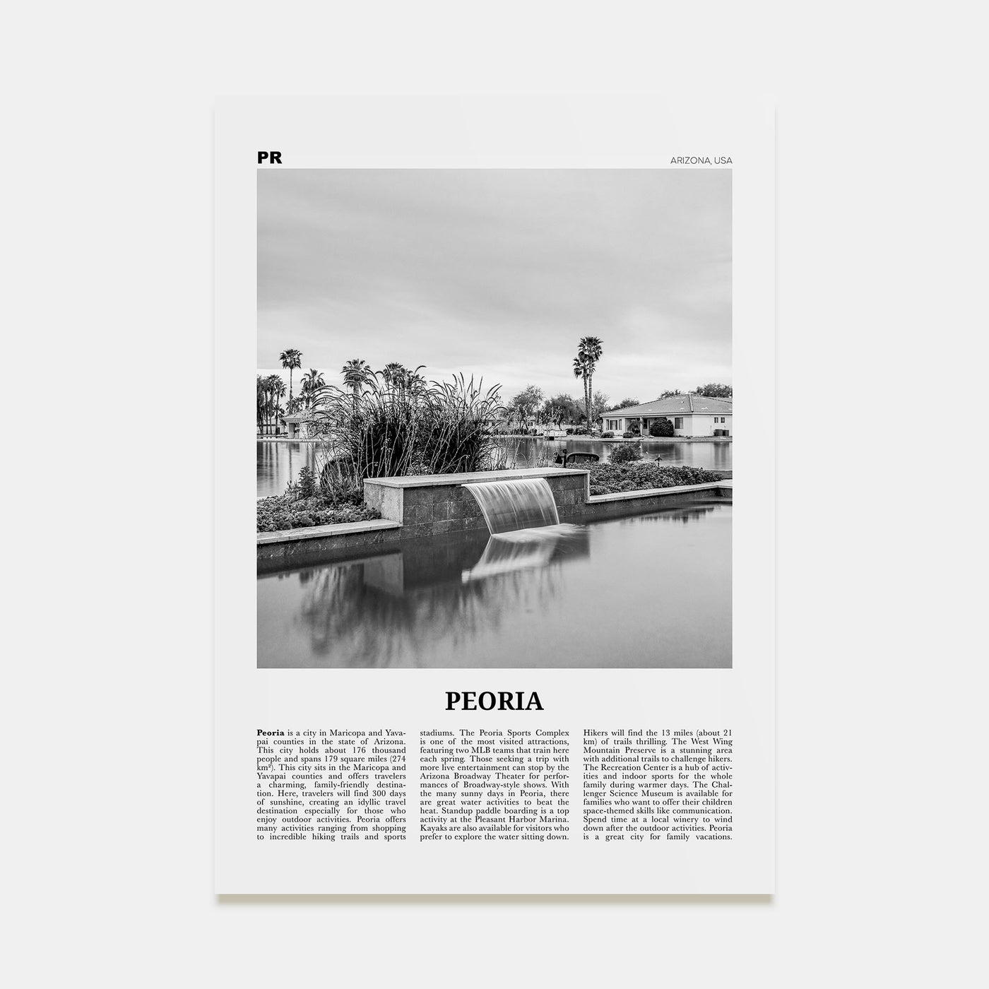 Peoria, Arizona Travel B&W Poster
