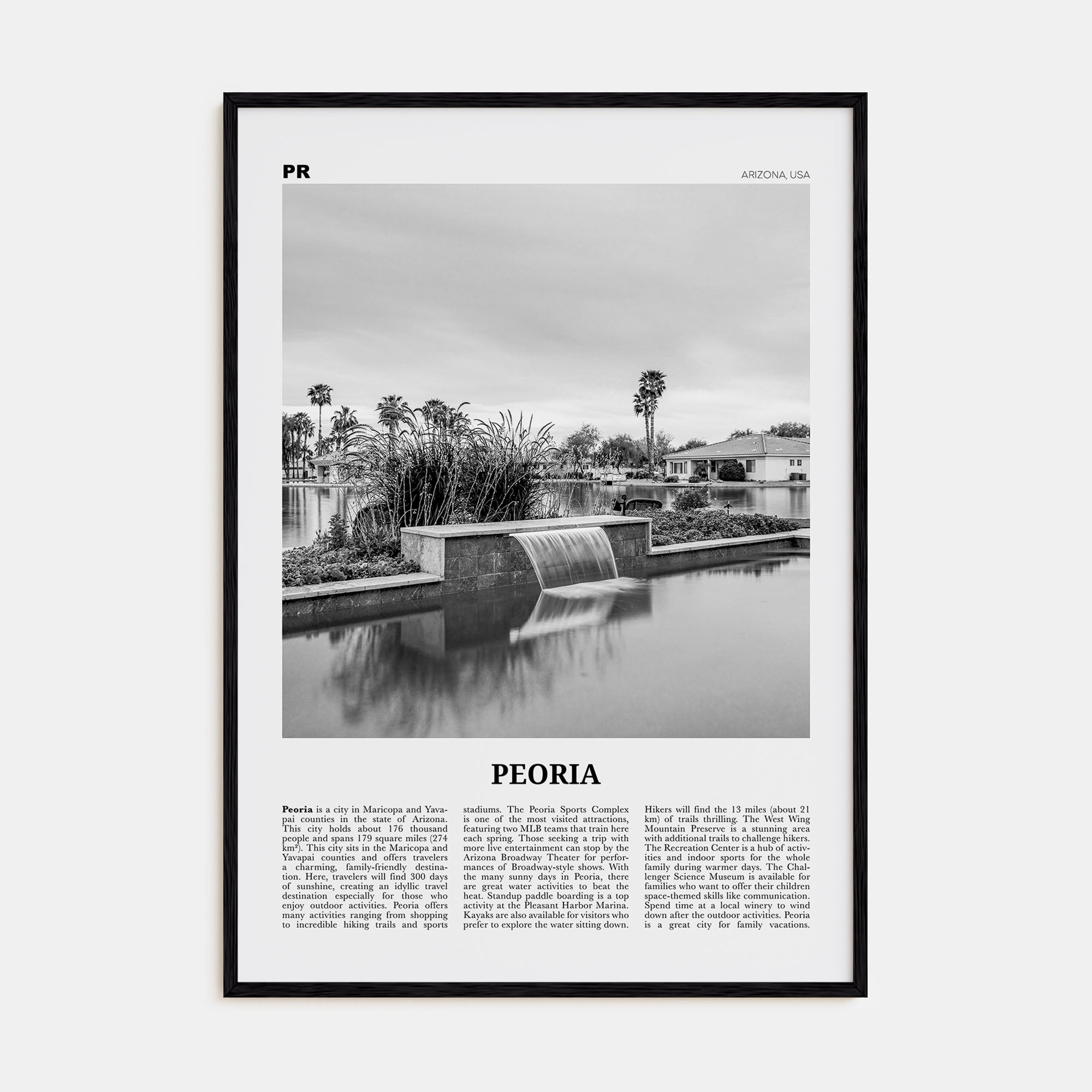 Peoria, Arizona Travel B&W Poster
