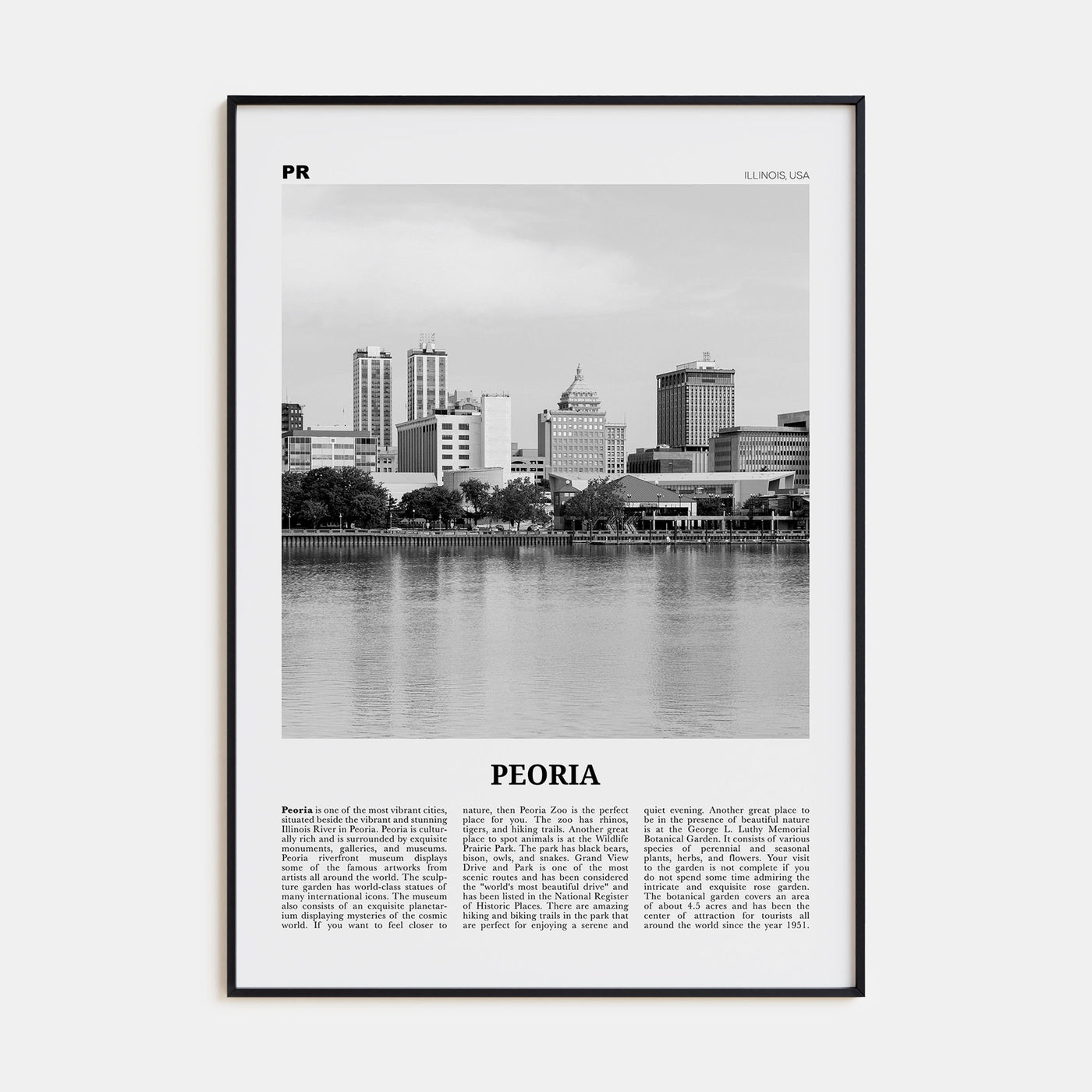 Peoria, Illinois Travel B&W Poster