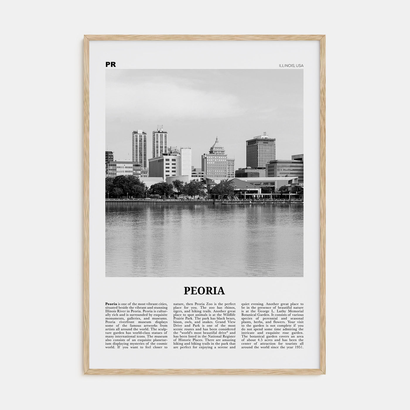 Peoria, Illinois Travel B&W Poster